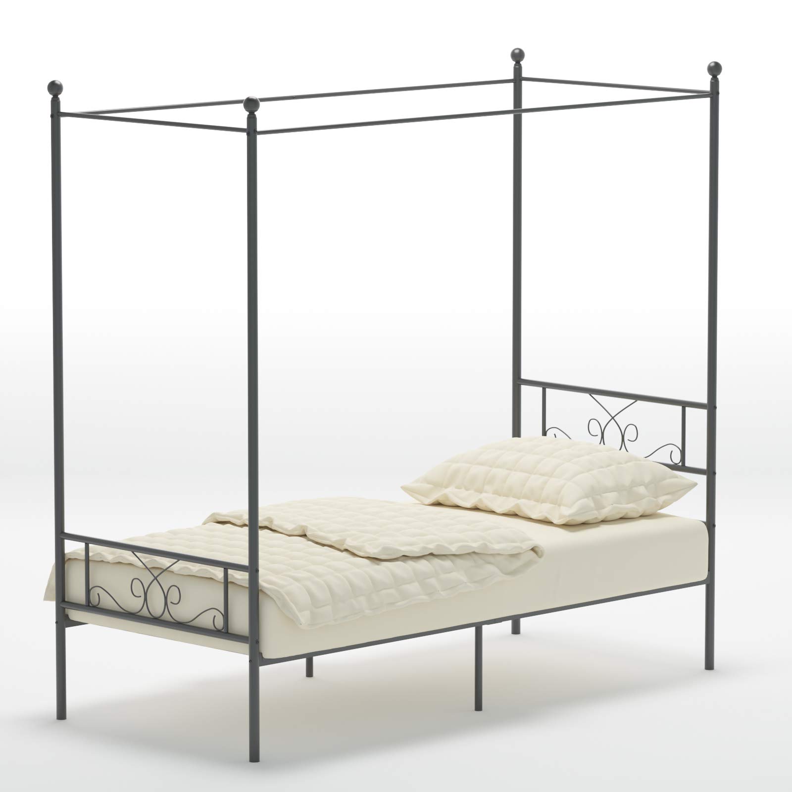 Weehom Twin Canopy Bed Frame with Headboard and Footboard - 4 Poster Metal Bed Frame for Kids & Adults - No Box Spring Needed - Sturdy Mattress Foundation Platform Bed in Black - Perfect for Bedrooms, Guest Rooms & Dorm Rooms