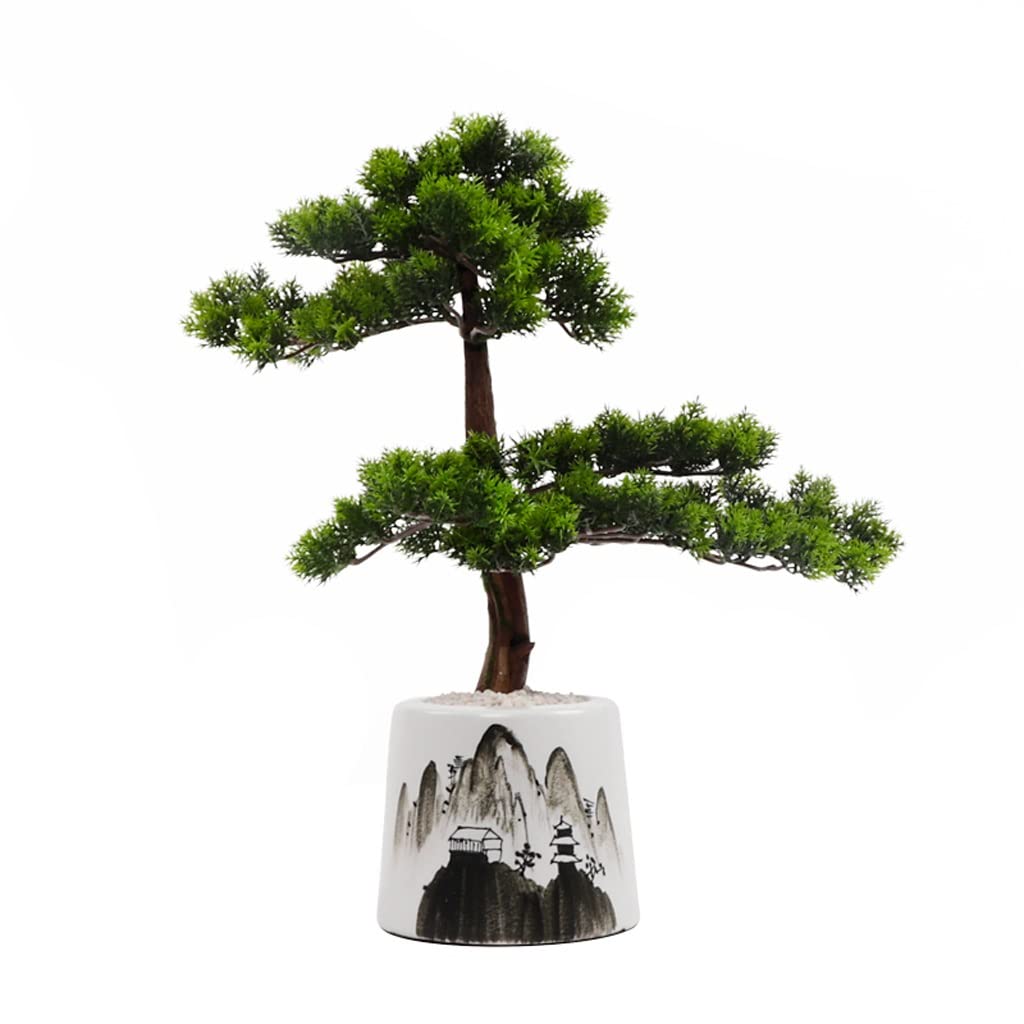 TOMYEUS Artificial Bonsai Pine Tree - Chinese Zen Style Fake Plant for Home Office Desk Decor, Living Room & Porch Decoration - Low Maintenance Greenery for Meditation Spaces & Workspaces
