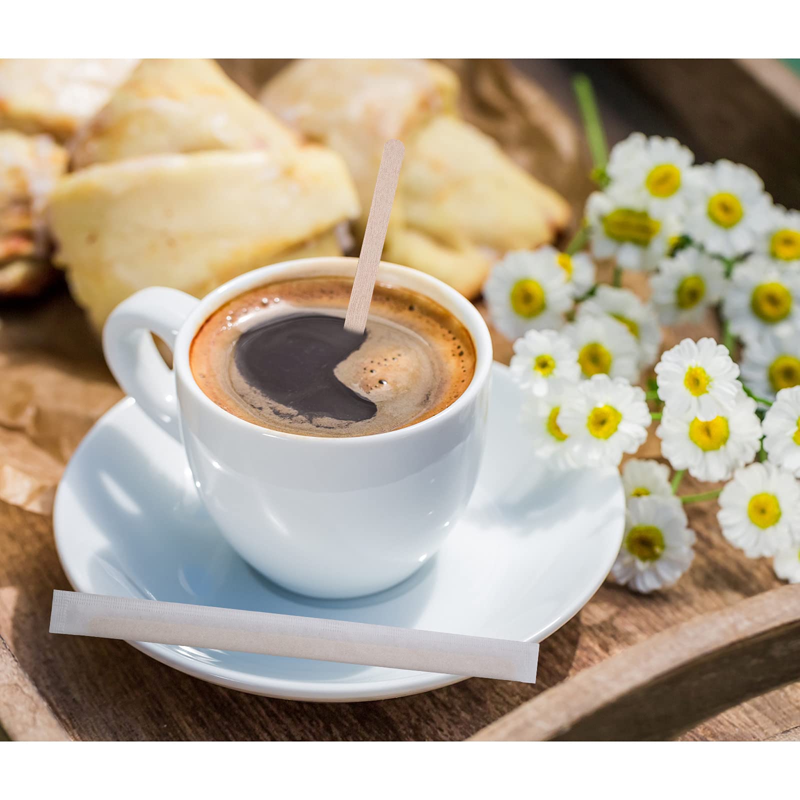 Premium Wooden Coffee Stirrers - 4.3 Inch Disposable Wood Sticks (Pack of 500) - Individually Wrapped for Hygiene - Perfect for Coffee, Tea, Hot Chocolate & Cold Drinks - Great for Mixing Butter, Sugar & DIY Crafts - Ideal for Cafes, Offices, Restaurants & Home Use