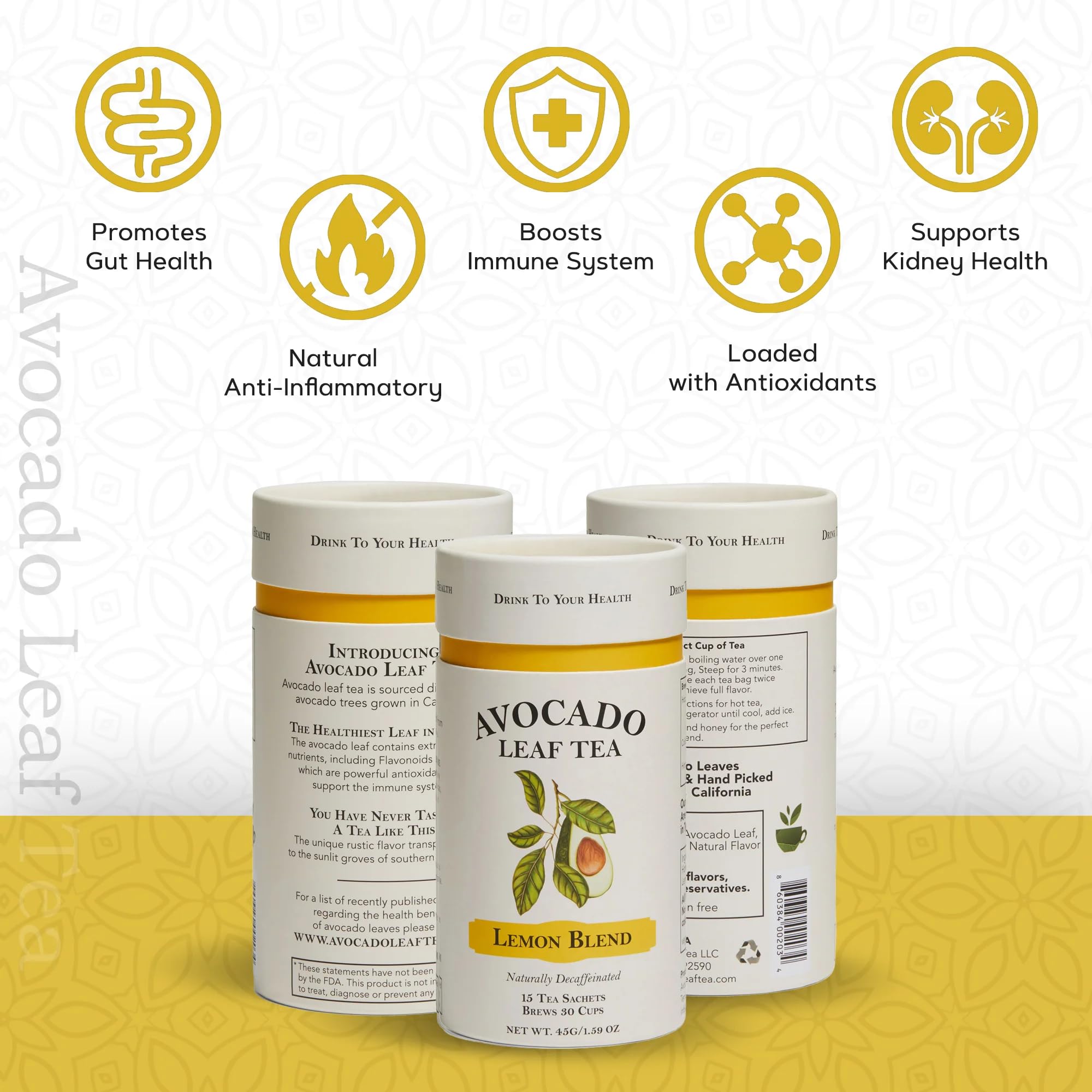 Organic Avocado Leaf Lemon Herbal Tea - Caffeine-Free, Immune Boosting, Non-GMO | 15 Tea Bags (30 Servings) | Perfect for Cold Brew Iced Tea or Relaxing Hot Tea - Ideal for Stress Relief & Wellness Routine