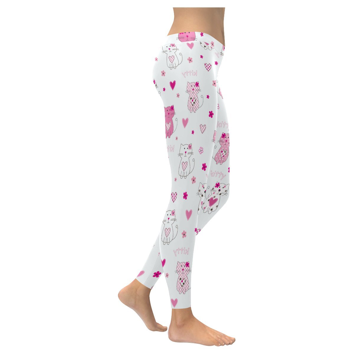 Stylish Pink Cat Print Women's Low Rise Yoga Leggings - Plus Size XXS to 5XL - Perfect for Yoga, Workouts & Casual Wear