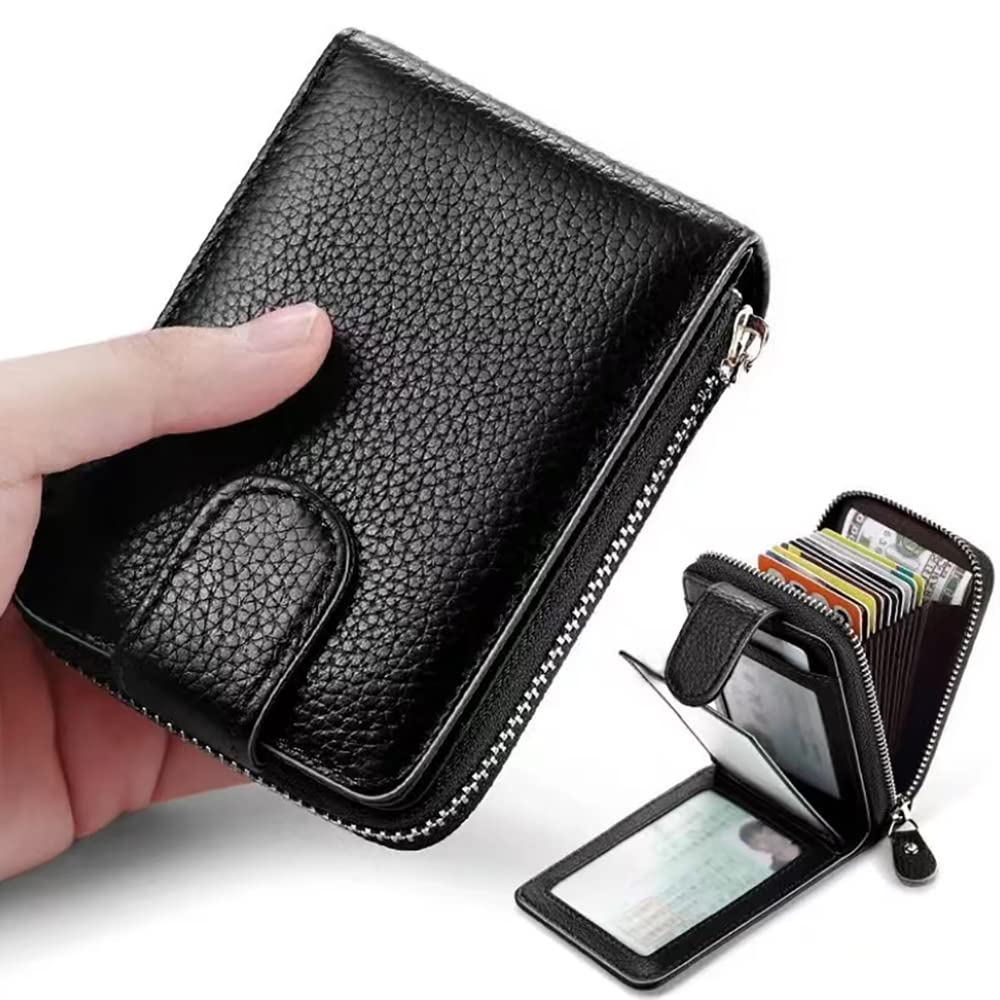Women's RFID Blocking Leather Wallet with ID Window - Compact Bi-fold Card Holder for Travel & Daily Use