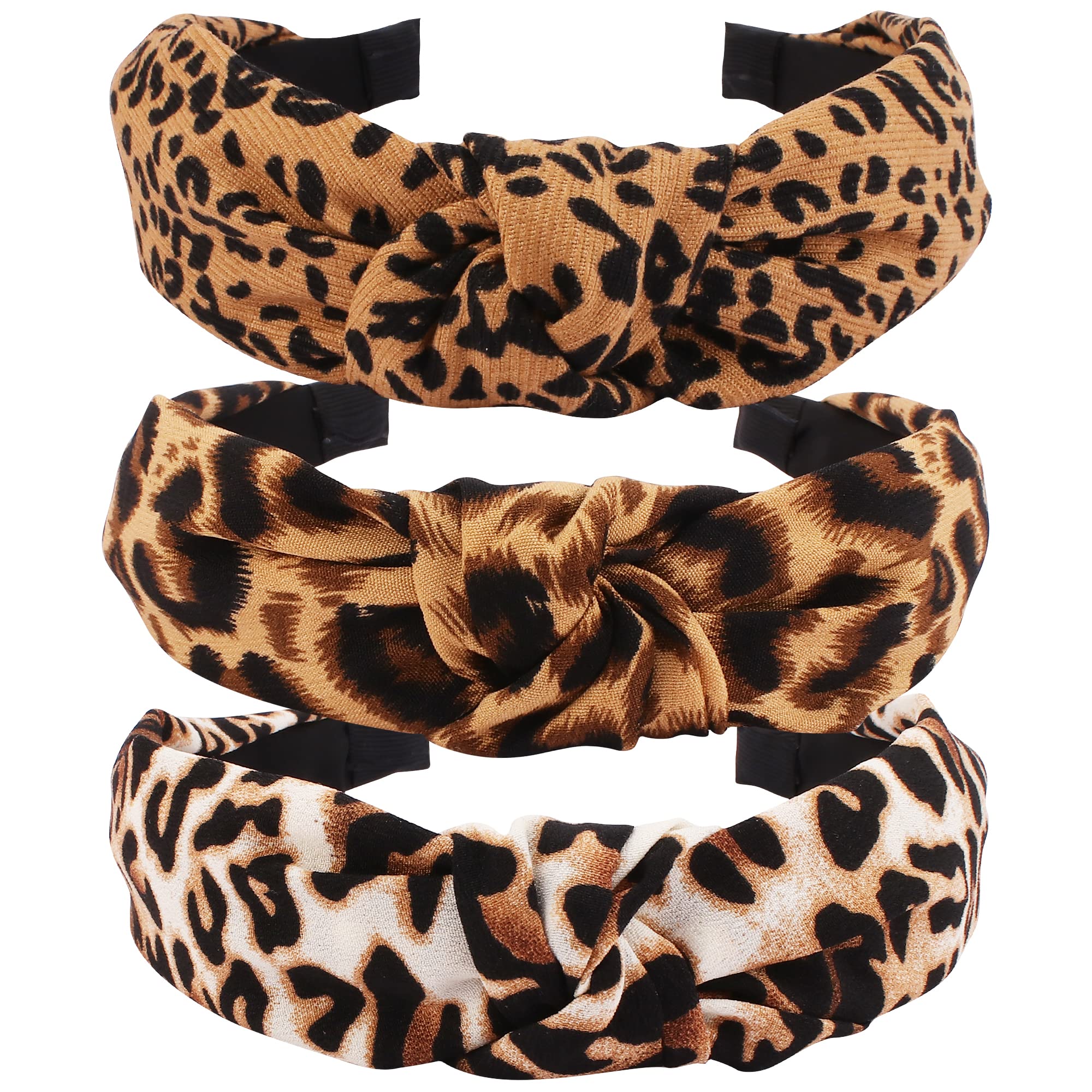 TOBATOBA Leopard Print Hairband for Women - 3PCS Cheetah Print Knotted Headbands, Fashion Hair Accessories for Women & Girls | Perfect for Workouts, Yoga, Parties & Everyday Style