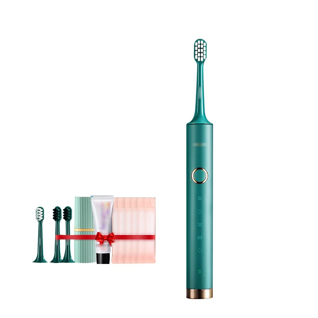 BBFQL Rechargeable Electric Toothbrush for Adults - Smart Sonic Toothbrush with Soft Bristles, Automatic Timer & IPX7 Waterproof (Green, 24.9 x 2.6cm) - Perfect for Travel, Home & Daily Oral Care