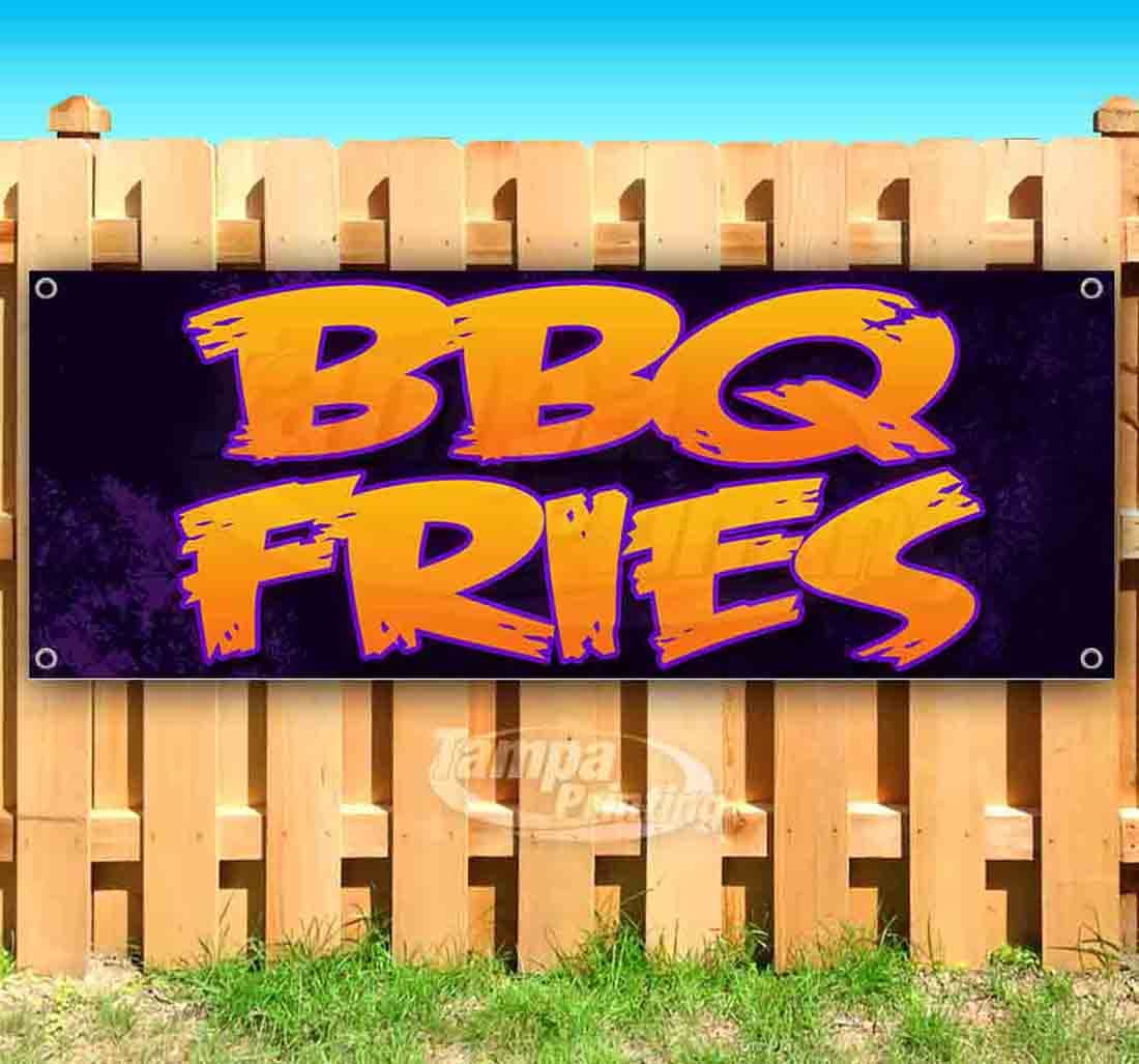 13 oz Heavy-Duty Vinyl BBQ Fries Banner - Single-Sided with Metal Grommets | Durable Non-Fabric Outdoor Sign | Perfect for Restaurants, Food Trucks & Backyard BBQs
