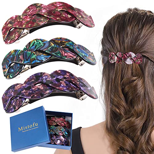 Mistofu Large Hair Barrettes for Women - 3pcs French Hair Clips, Vintage Style Hair Accessories for Thick Hair - Perfect for Work, Weddings & Everyday Styling