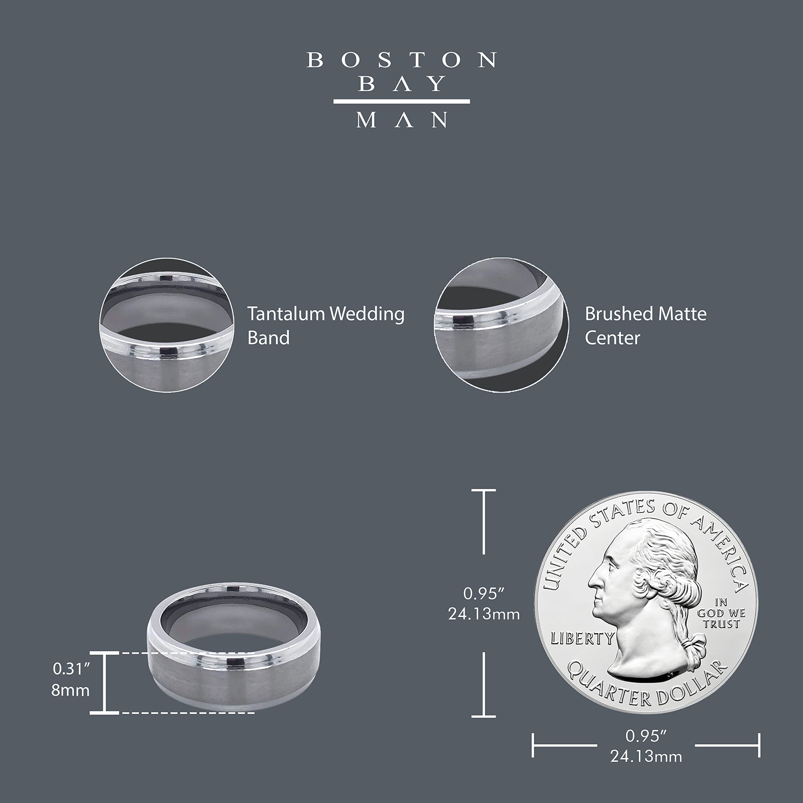 Boston Bay Diamonds Tantalum Comfort Fit Men's Wedding Band & Fashion Ring - 7mm & 8mm Width Options - Classic & Modern Styles - Perfect for Weddings, Anniversaries & Everyday Wear