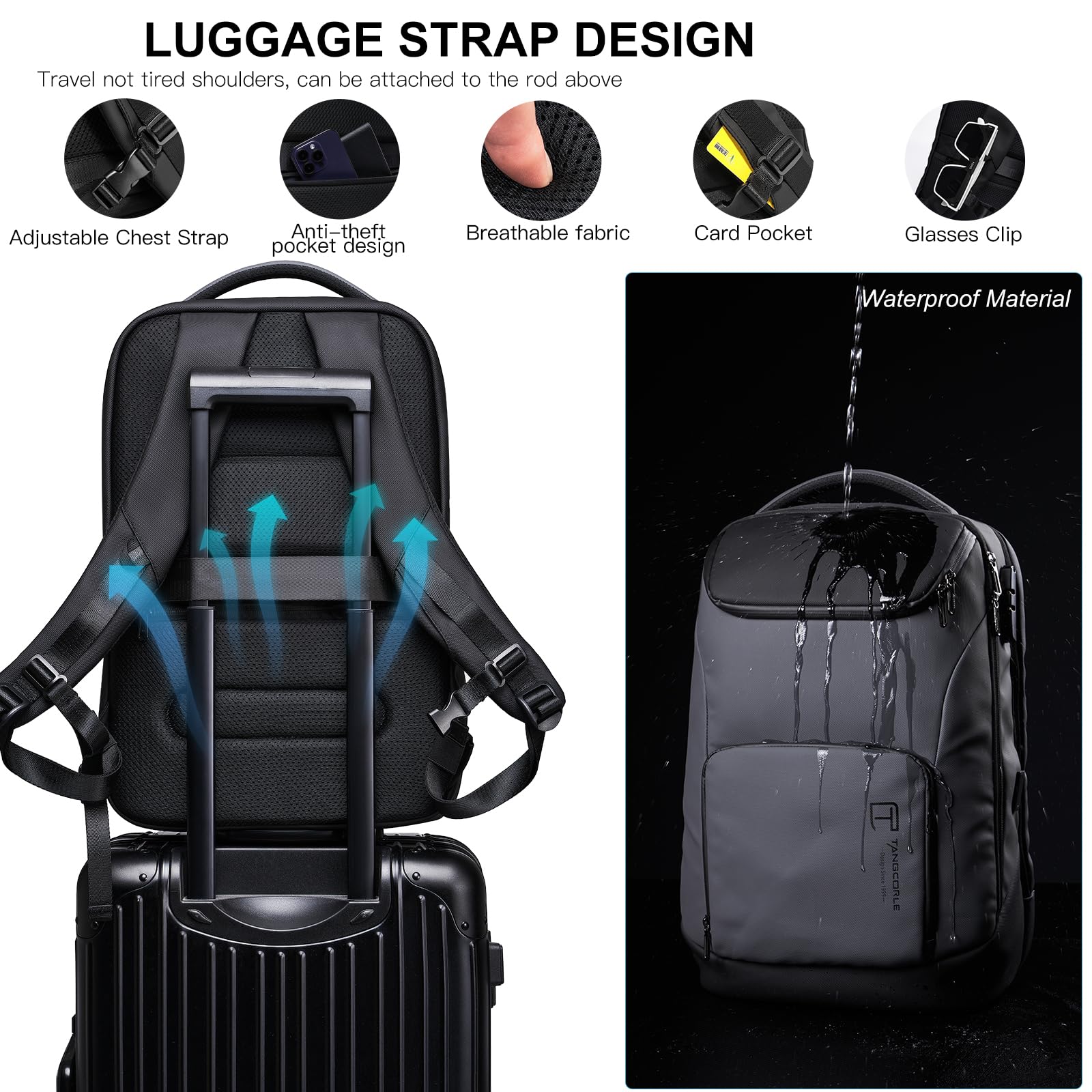 30L Travel Backpack for Men & Women - Waterproof Business Laptop Backpack Fits 17.3 Inch Notebook, Flight Approved Carry On Backpack for Business Travel, Commuting & Outdoor Adventures - Grey