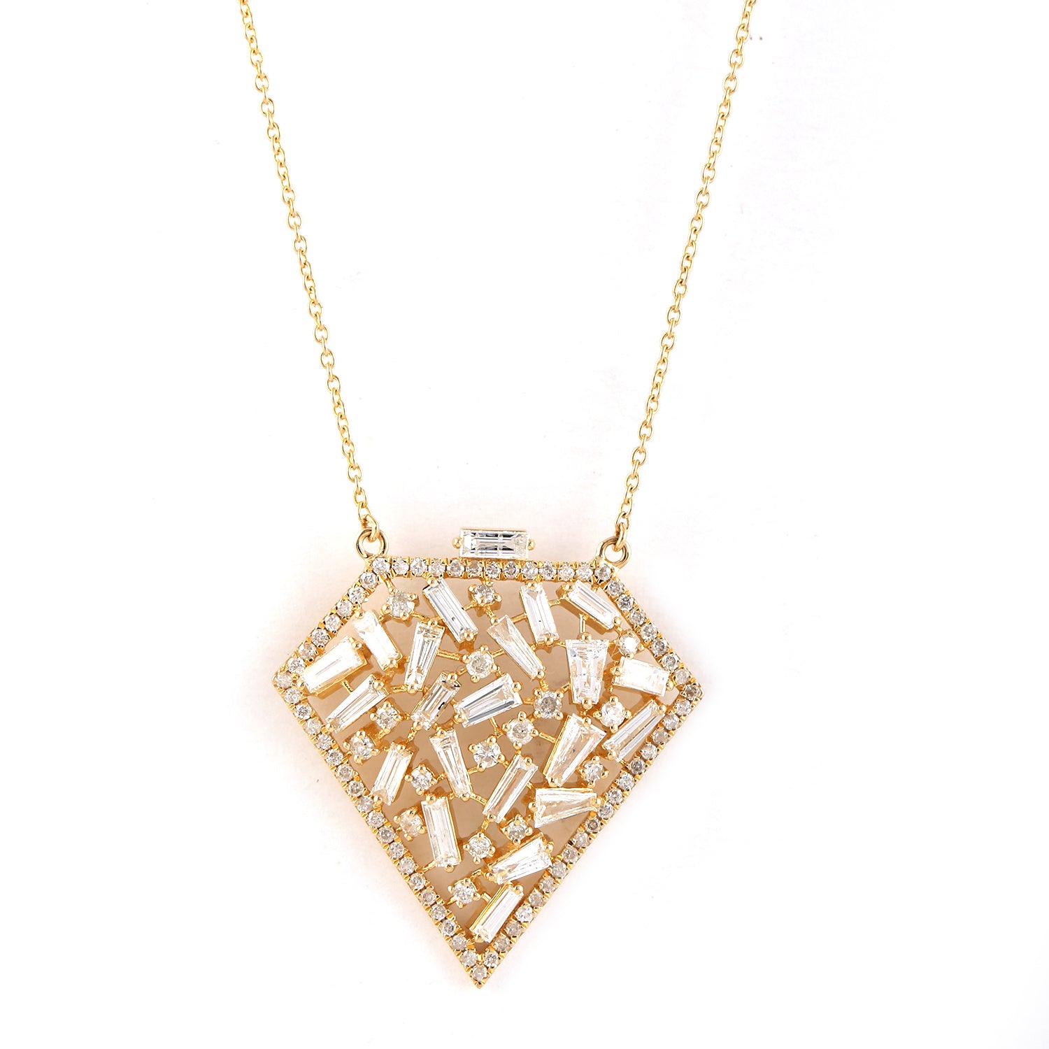 18K Gold Baguette Diamond Pentagon Chain Necklace for Women - Elegant Layering Piece for Parties, Weddings & Everyday Wear