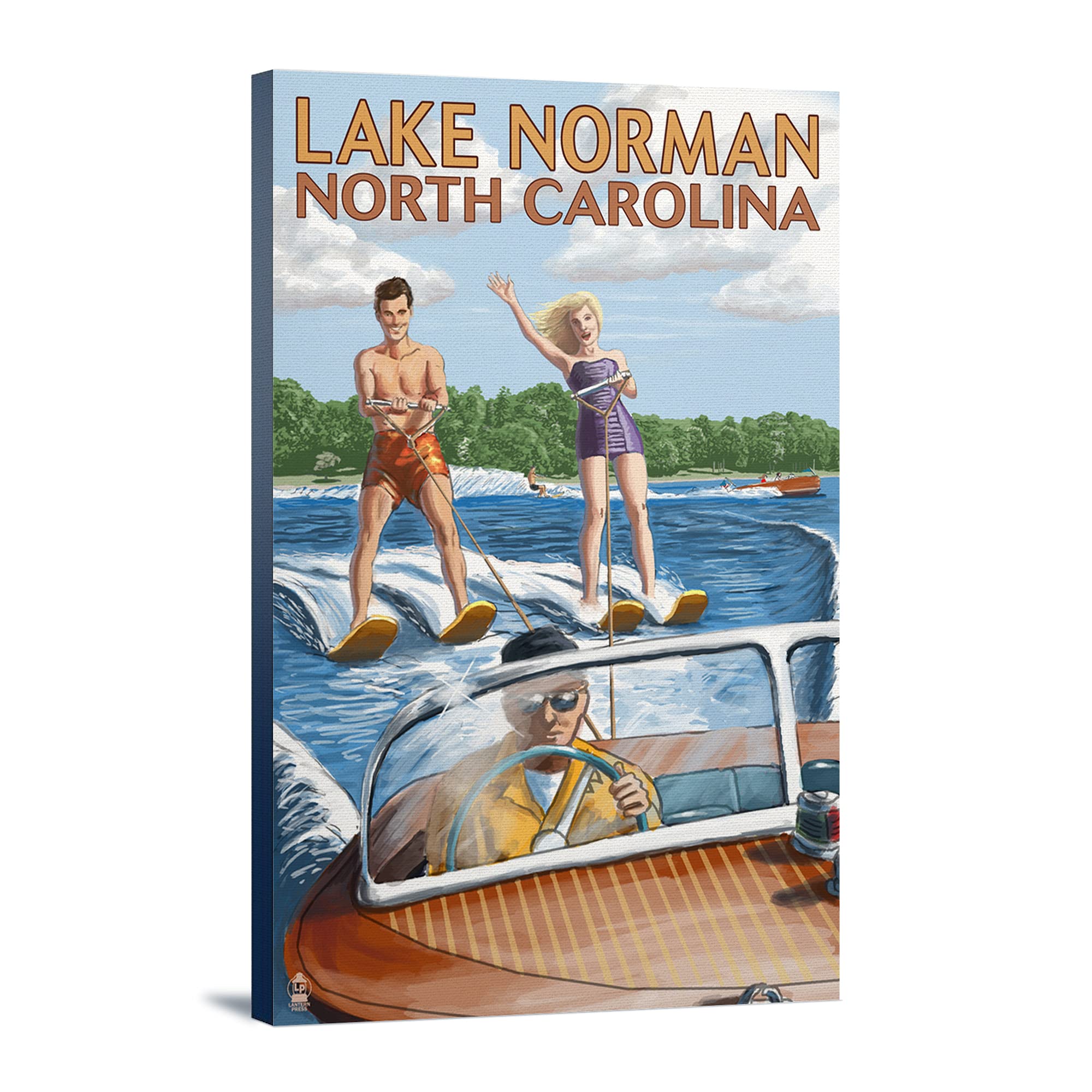Lake Norman North Carolina Water Skiing Art Print - 24x36 Gallery Wrapped Canvas Wall Decor for Living Room, Bedroom, Office - Perfect for Home & Office Decor, Gifts for Water Sports Enthusiasts