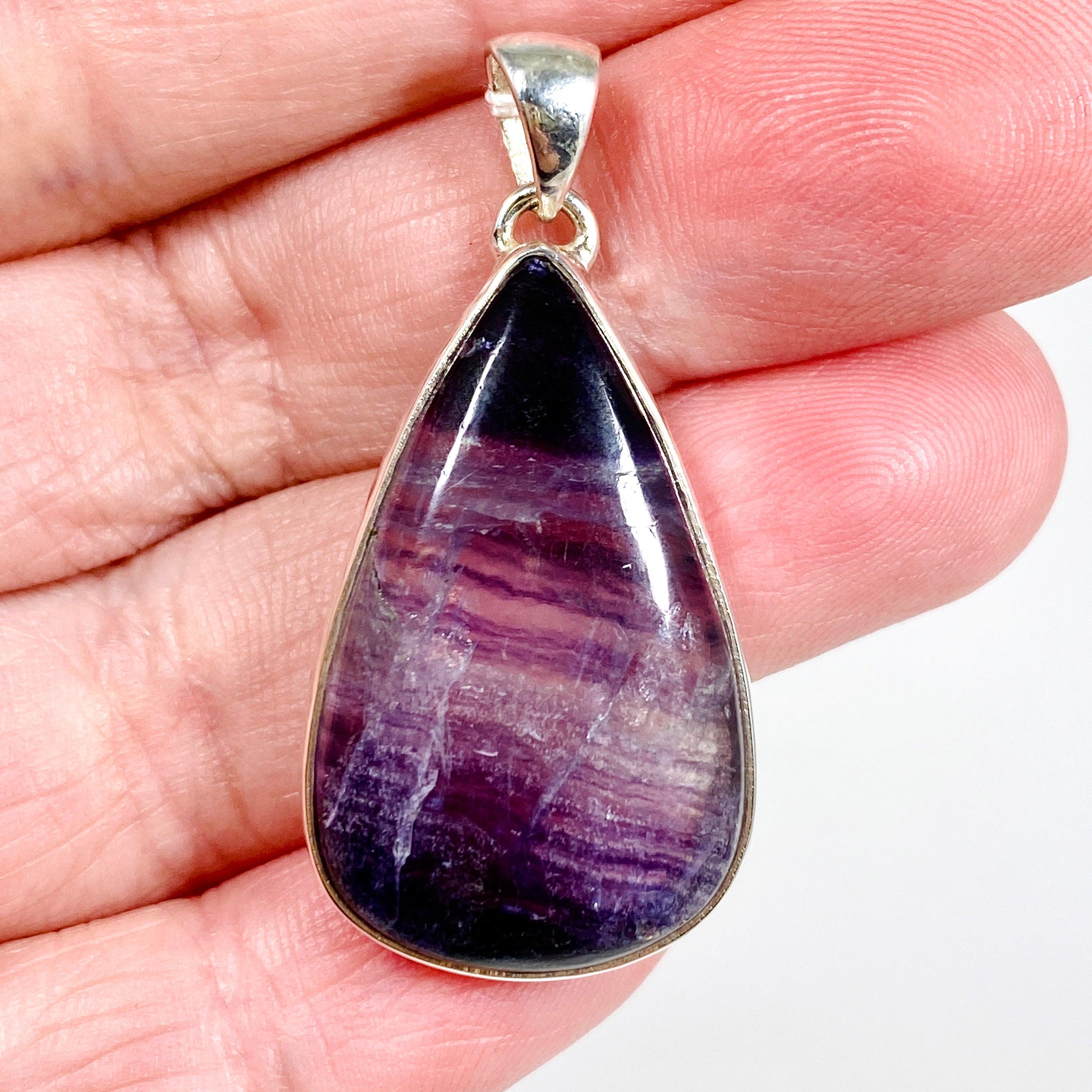 Natural Purple Banded Fluorite Teardrop Pendant Necklace KPGJ3550 - Elegant Healing Crystal Jewelry for Meditation & Spiritual Gifts