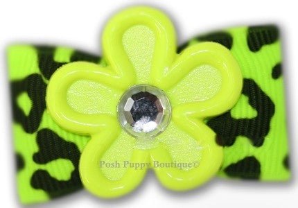 Electric Lime Dog Hair Bow - Adorable Pet Accessory for Small & Medium Dogs - Perfect for Parties, Photos & Daily Wear