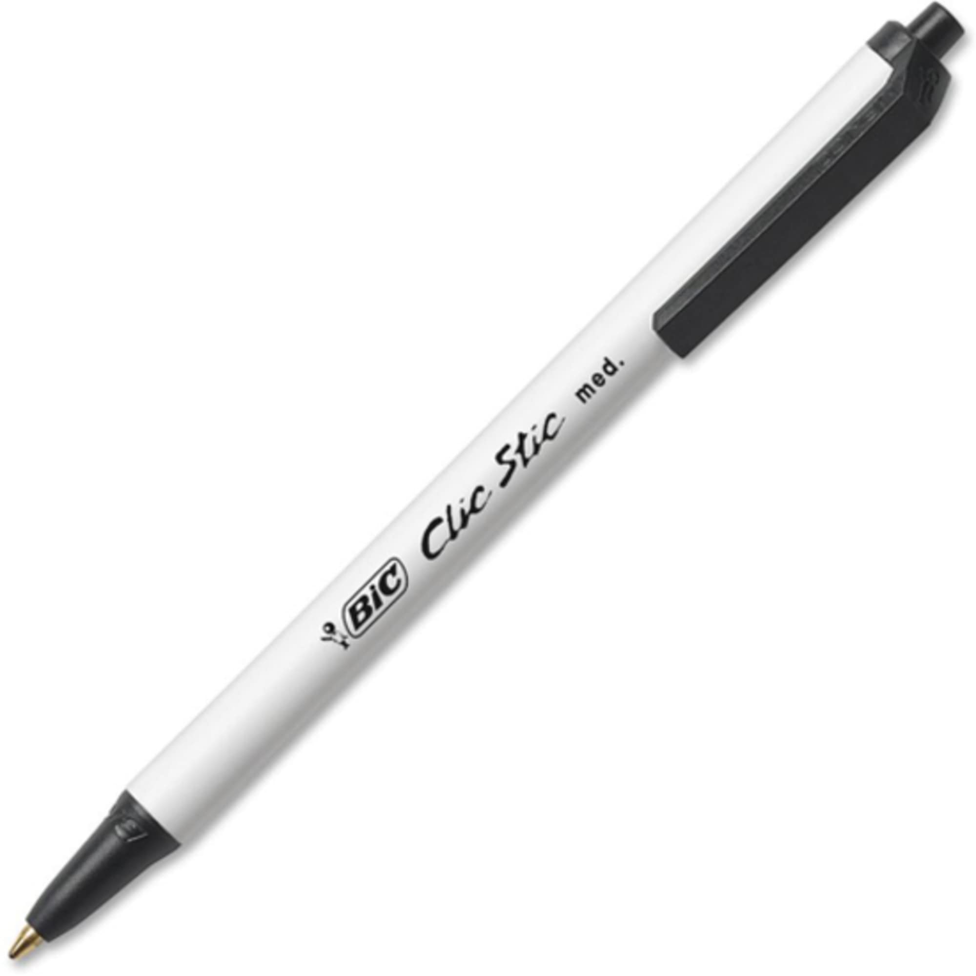 BIC® Clic Stic® Retractable Ballpoint Pens - Medium Point 1.0mm, White Barrel with Black Ink (12-Pack) - Perfect for Office, School & Everyday Writing Needs