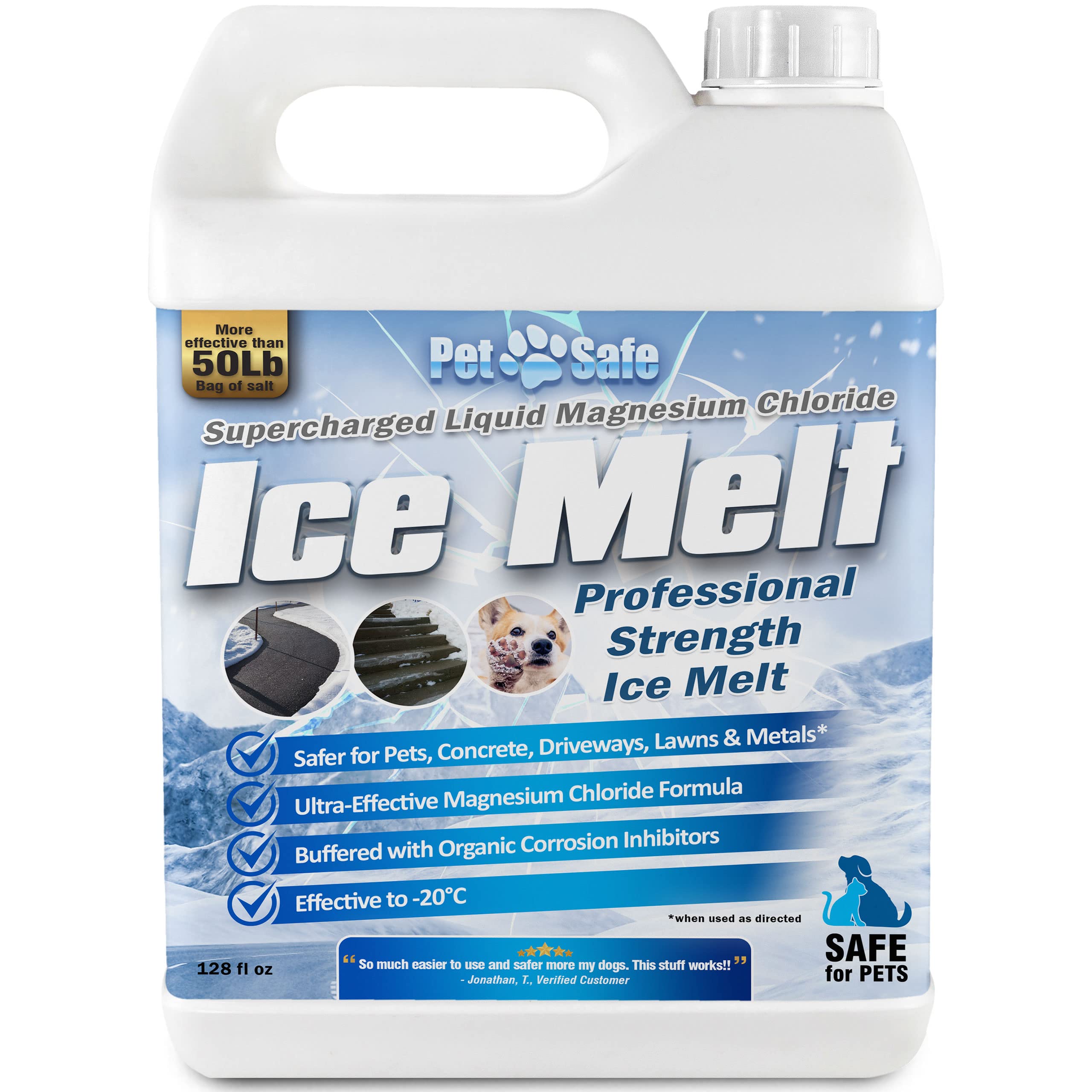 Pet Safe Ice Melt for Driveway & Sidewalks - Magnesium Chloride Deicer Spray - Fast Acting, Non-Toxic Ice Dam Remover - Safe for Pets & Concrete (1 Gallon) - Perfect for Winter Walkways, Driveways & Pet Areas