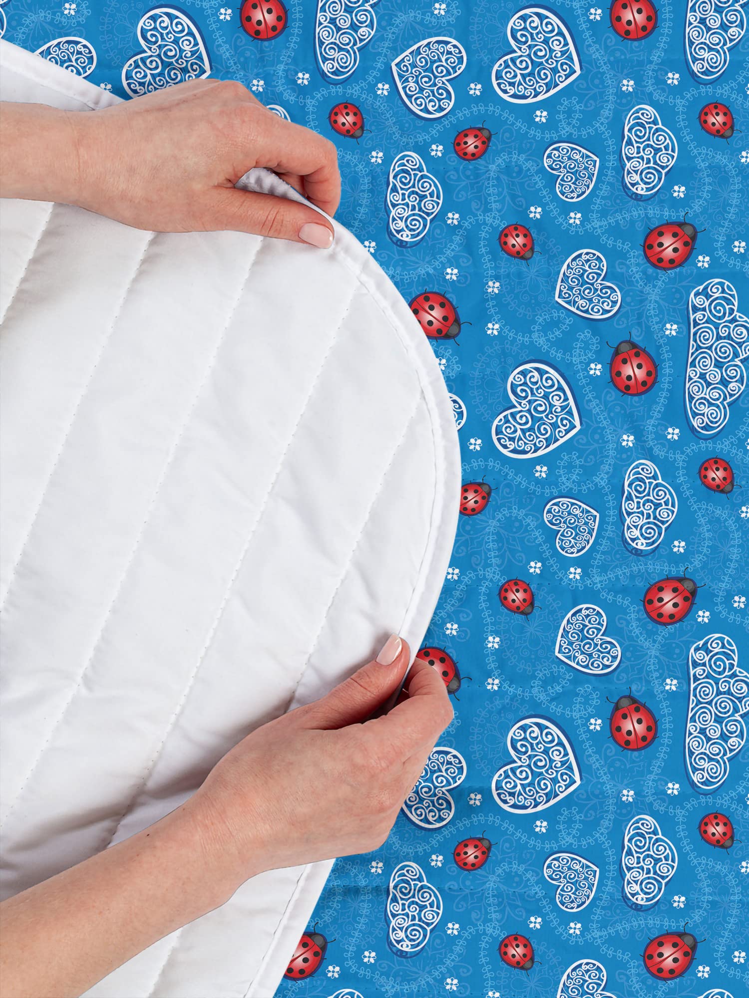 Ambesonne Ladybugs Microfiber Bedspread Set - Queen Size Blue Red, Soft Bedding with Pillow Shams & Comforter, Ladybug and Cloud Art Design - Perfect for Kids' Rooms, Guest Bedrooms, and Nature-Themed Decor