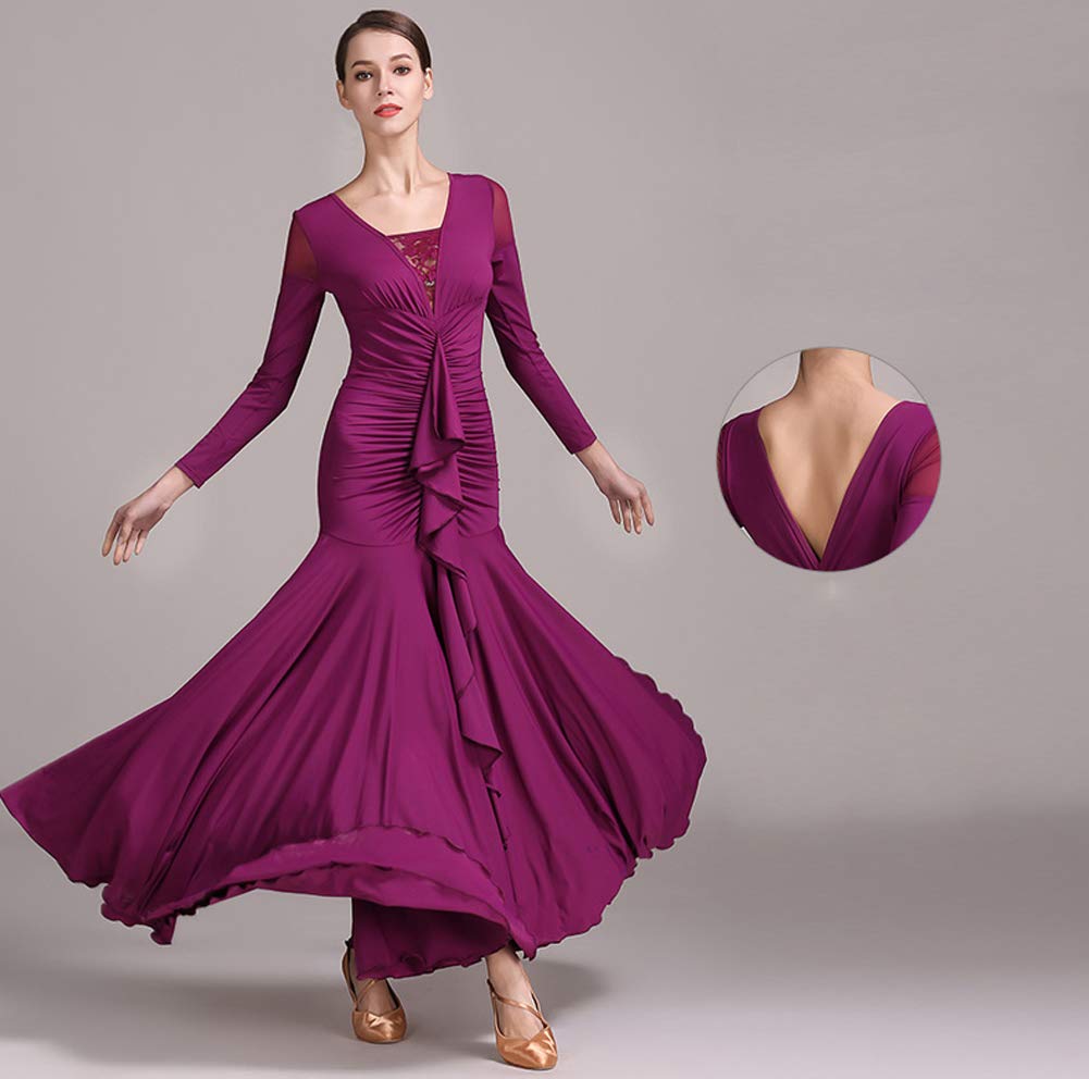 Elegant Frills Ballroom Dance Dress - Modern Flamenco & Waltz Performance Gown - Standard Practice Wear & Competition Costume for Latin, Smooth & Professional Dance Events