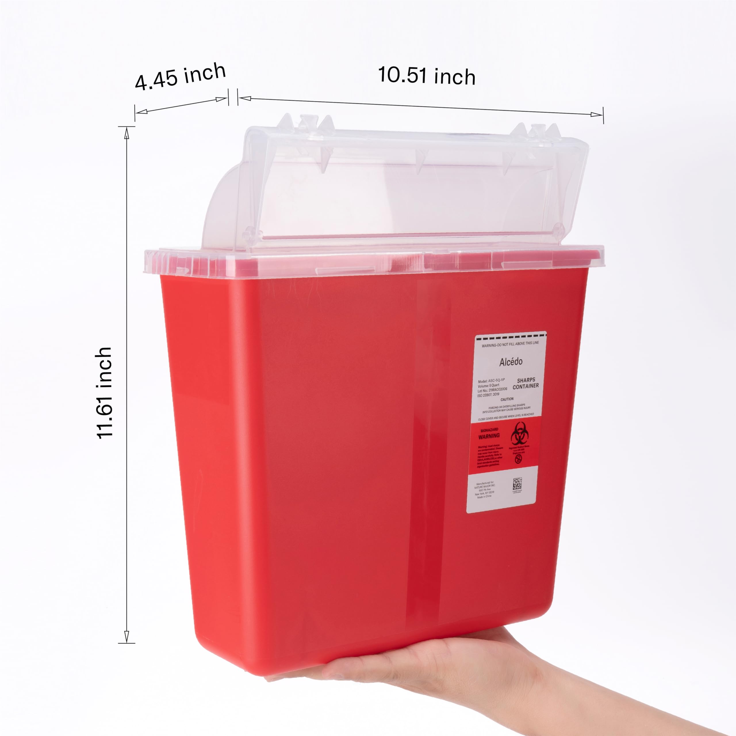 Alcedo 5 Quart Biohazard Sharps Container - Medical Grade Needle & Syringe Disposal with Secure Mailbox Lid for Home & Clinical Use | Safe for Diabetic, Tattoo & Veterinary Waste Disposal