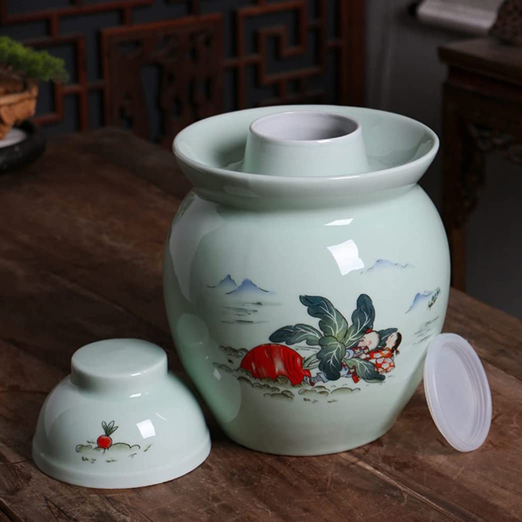 Premium Thickened Porcelain Pickling Jar with 2 Airtight Lids - Ceramic Fermentation Crock for Kimchi, Sauerkraut, Pickles & Vegetables | Food-Grade Storage Container for Homemade Fermented Foods | Ideal for Kitchen, Pantry & DIY Food Preservation