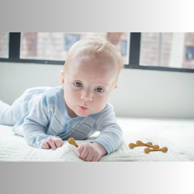Natural Neem Wood Teether Dumbbell Sticks for Babies - 4-Piece Organic Baby Teething Toys, Safe Wooden Chew Toy for Soothing Sore Gums | Perfect for Infants & Toddlers During Teething, Travel, and Playtime