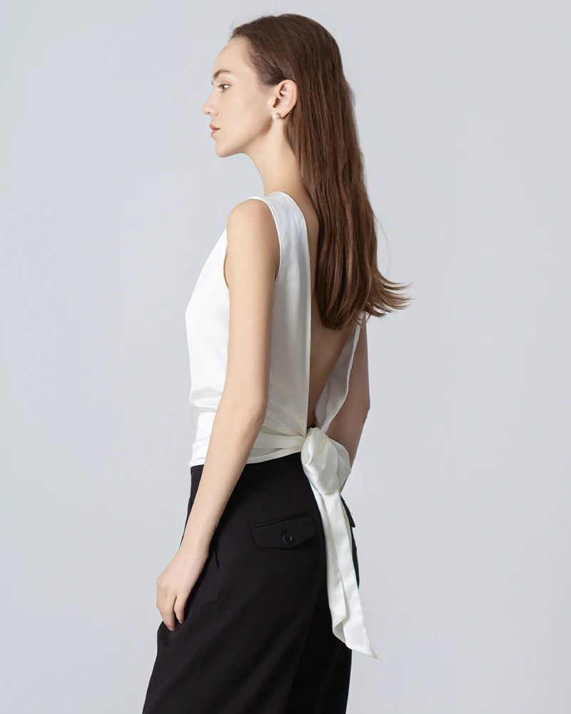 Elegant Silk Backless Tie Top for Women - Sexy & Comfortable Summer Blouse - Perfect for Date Night, Beach Outings & Evening Parties