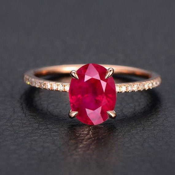1.25 Carat Natural Red Ruby & Moissanite Diamond Engagement Ring for Women - 10K Rose Gold Wedding Band, Promise Ring, Anniversary Gift - Perfect for Proposals, Valentine's Day & Special Occasions
