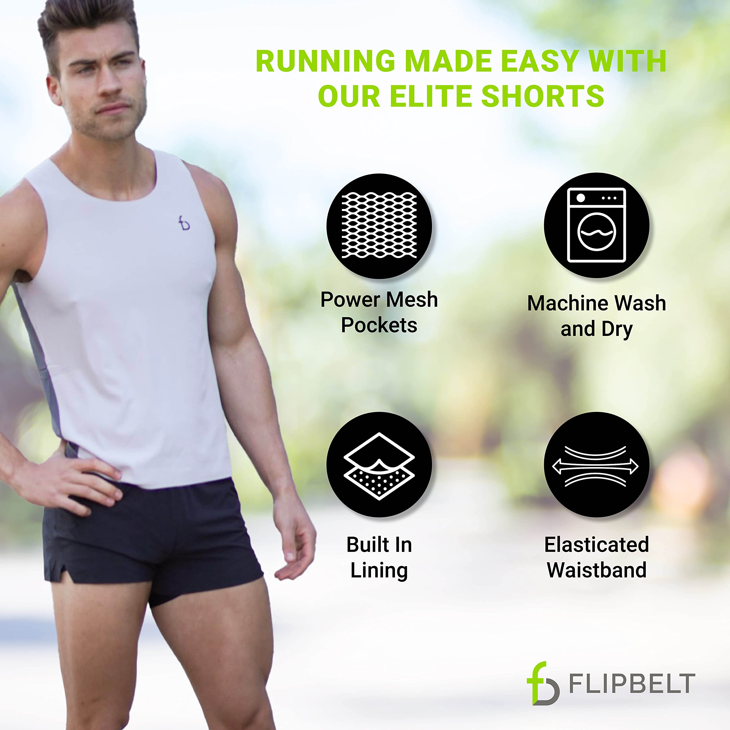 FlipBelt Black Athletic Running Shorts for Men - Lightweight Moisture Wicking Workout Shorts with Pockets (XS-XL) - Perfect for Jogging, Gym Training & Outdoor Sports