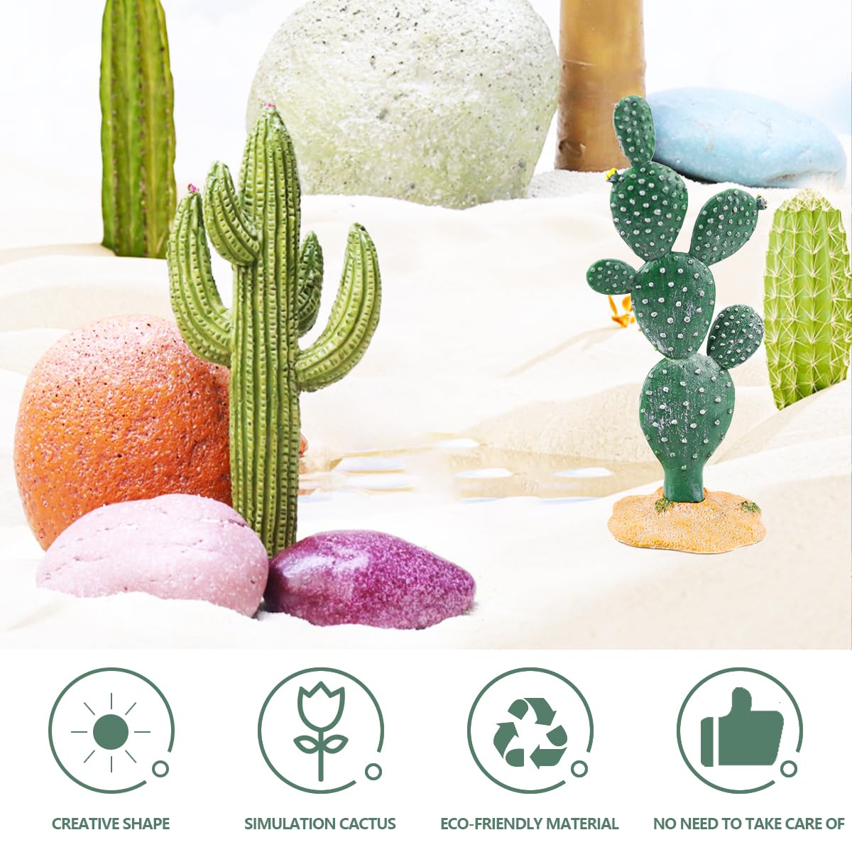 2Pcs Fake Cactus Plants for Reptile Terrarium - Realistic Desert Landscape Decor for Turtles, Lizards & Snakes - Perfect for Habitat Enrichment & Naturalistic Enclosures