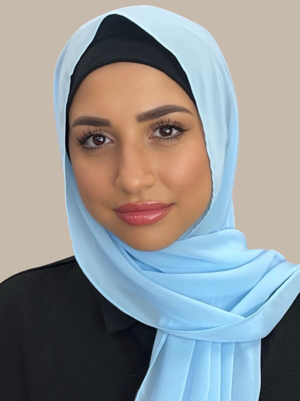 Luxury Chiffon Hijab Scarf - Soft Baby Blue Muslim Headscarf for Women - Perfect for Daily Wear, Prayer & Special Occasions