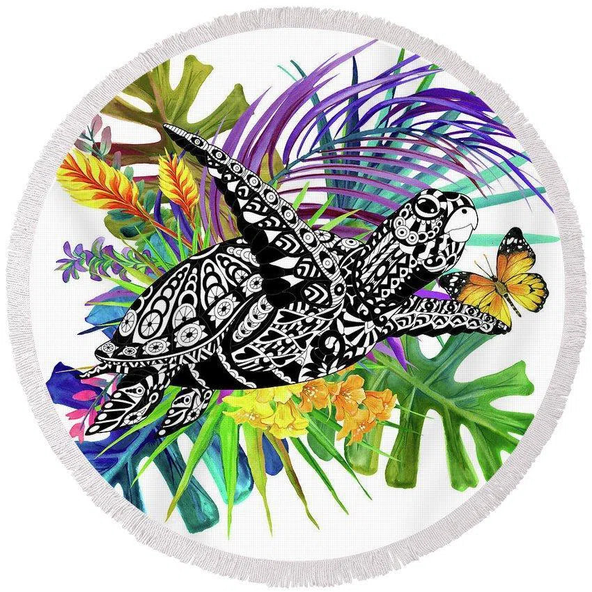 Tropical Butterfly Round Beach Towel - Soft & Absorbent Quick-Dry Pool Towel for Summer, Travel, Beach & Poolside Lounging