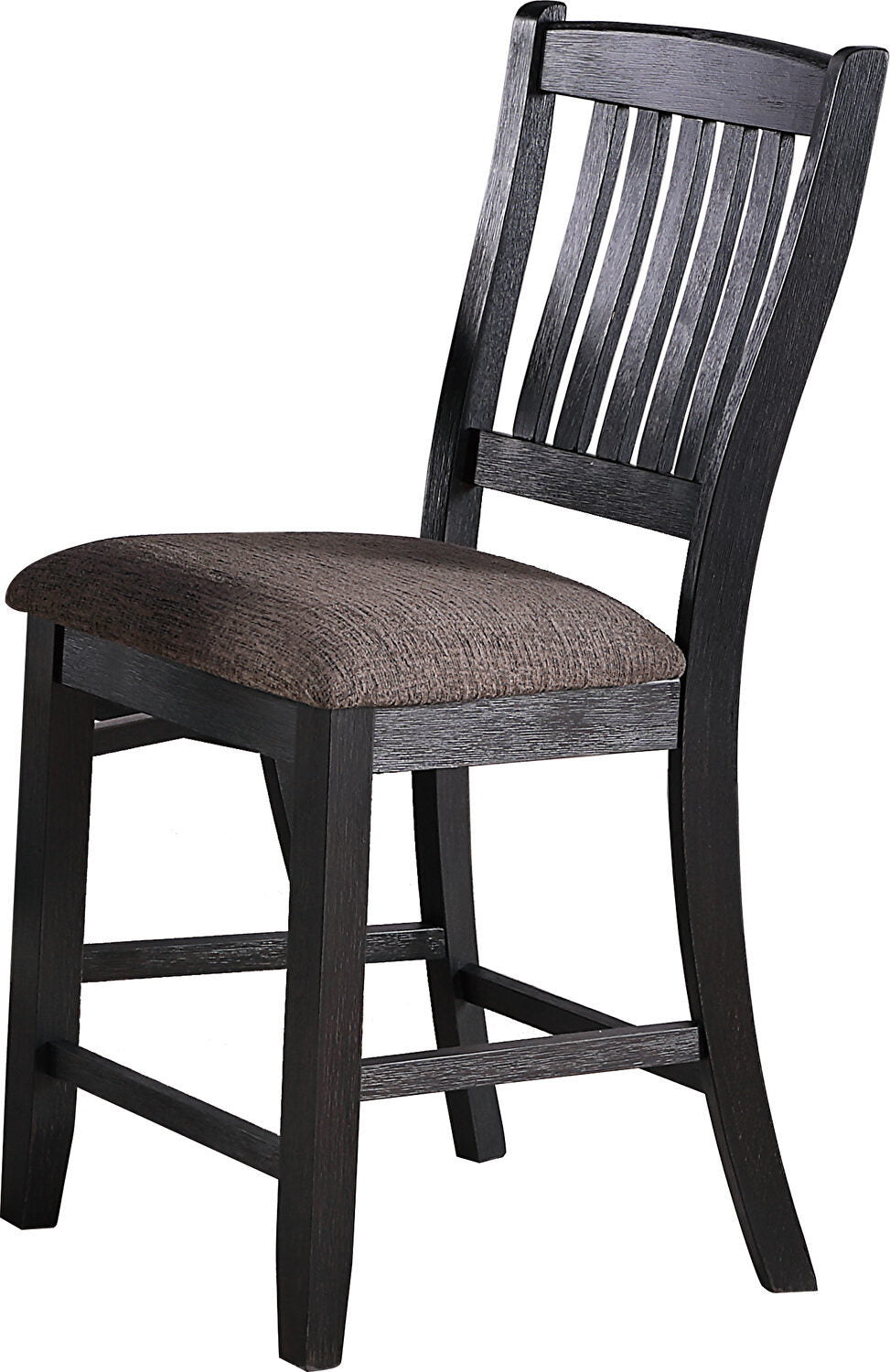Dark Wooden Counter Height Bar Stools Set of 2 - Classic Coffee Finish Fabric Upholstered Seats with Unique Back Design - Perfect for Kitchen Islands, Breakfast Nooks & Dining Rooms
