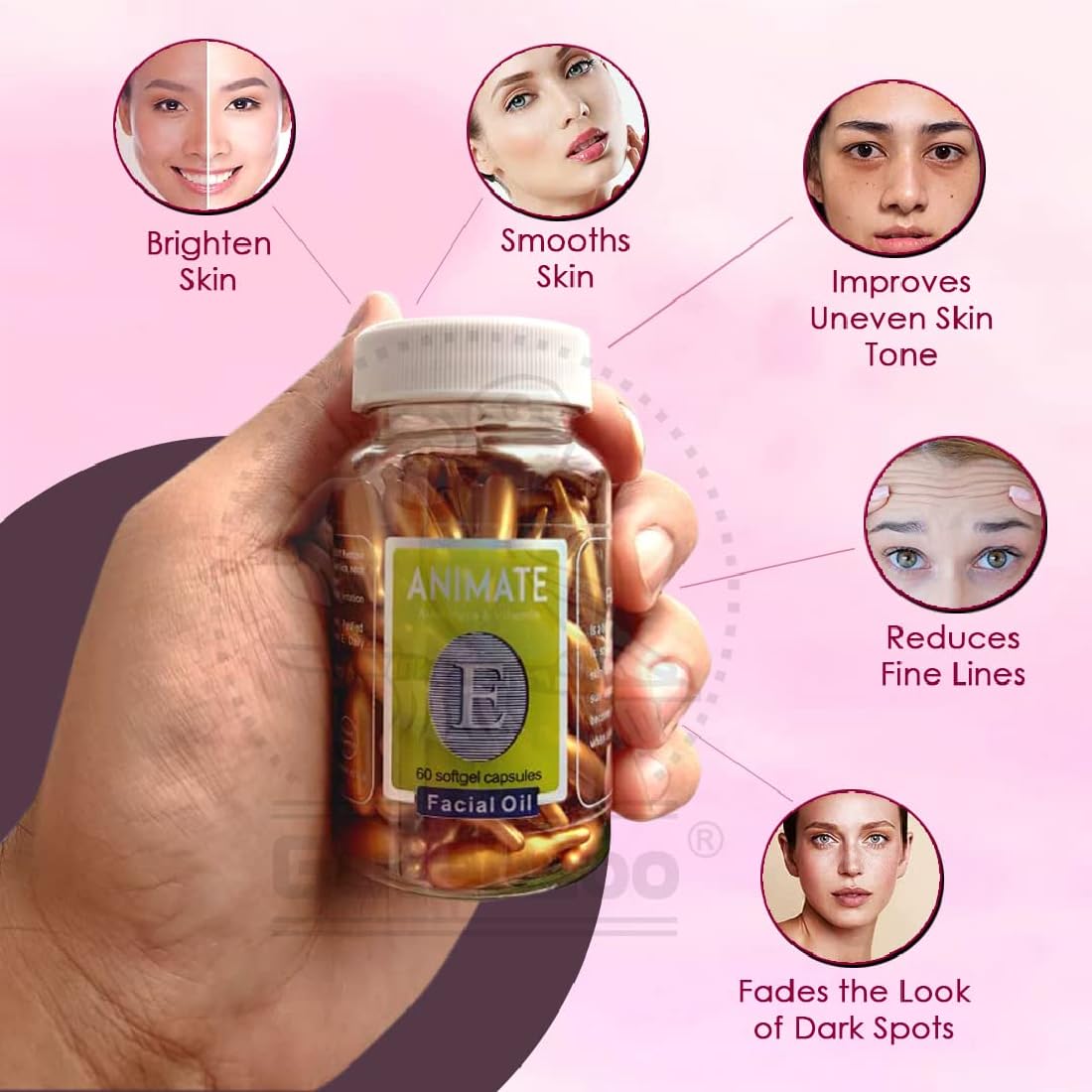 LANELLIE Vitamin E Skin Oil Capsules - Anti Wrinkle Serum for Face, Reduces Fine Lines & Brightens Skin | Hydrating Moisturizing Cream Essence | 180 Soft Gel Capsules (Pack of 1) | Perfect for Night Routine & Dry Skin Care