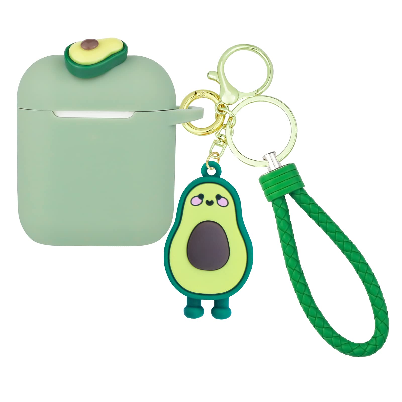 Cute Avocado AirPods Case for Women - Kawaii Sage Green Fruit Cover Compatible with Apple AirPods 1 & 2, Includes Keychain - Perfect for Travel, Gym & Everyday Use