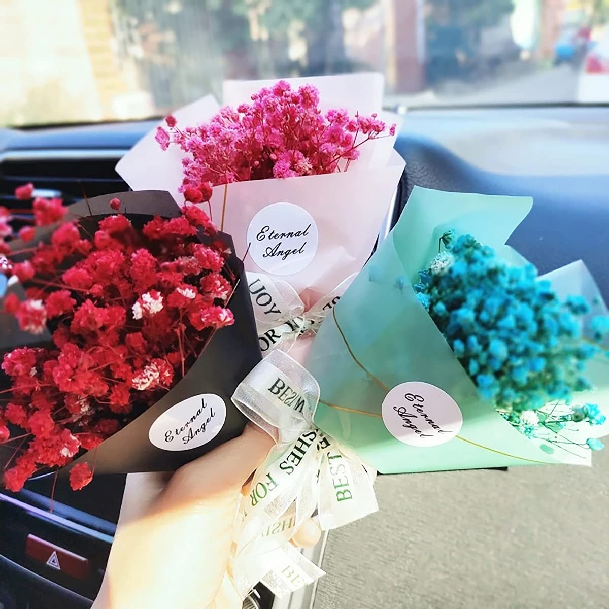 Dried Gypsophila Flower Car Aromatherapy Clip - Natural Car Air Freshener Vent Clip with Baby's Breath Bouquet for Women (Black) | Perfect for Car, Office & Home Decor