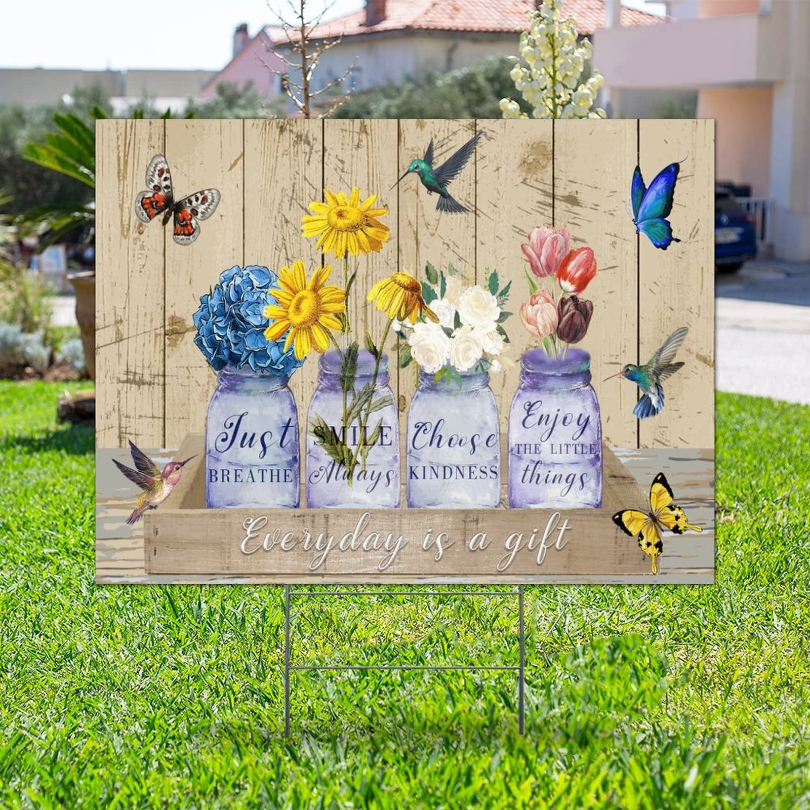 Floral Botanical Yard Sign - Double Sided Weatherproof 18x24in for Lawn Decor & Sales