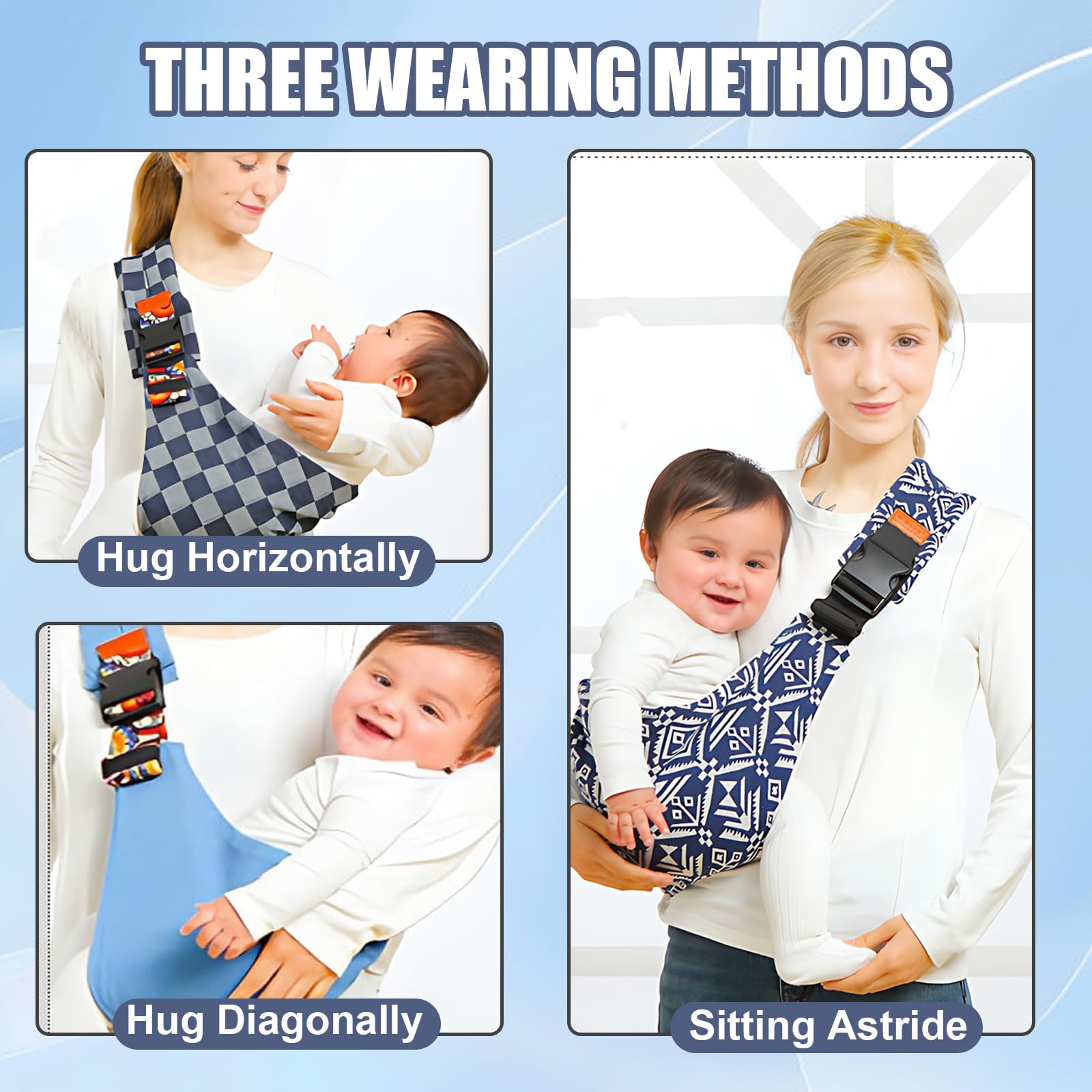 2025 Lightweight Adjustable Baby Sling Carrier - Newborn to Toddler Wrap (10-30 lbs) | Ergonomic Design for Hands-Free Babywearing | Perfect for Shopping, Travel & Parenting (Blue)