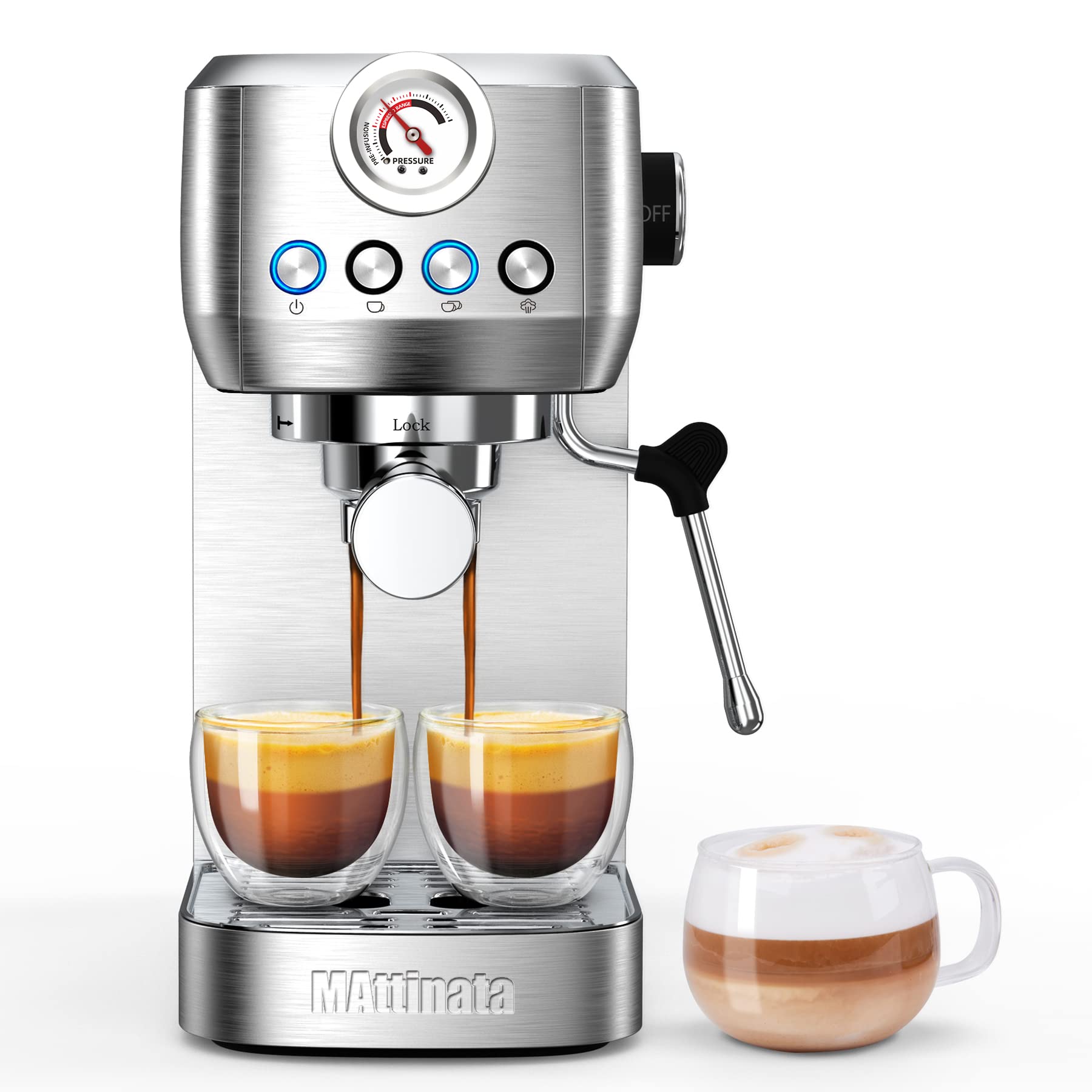 20 Bar Espresso Machine with Milk Frother - Stainless Steel Coffee Maker for Cappuccino & Latte - Perfect for Home Baristas & Coffee Lovers (Gift Idea)