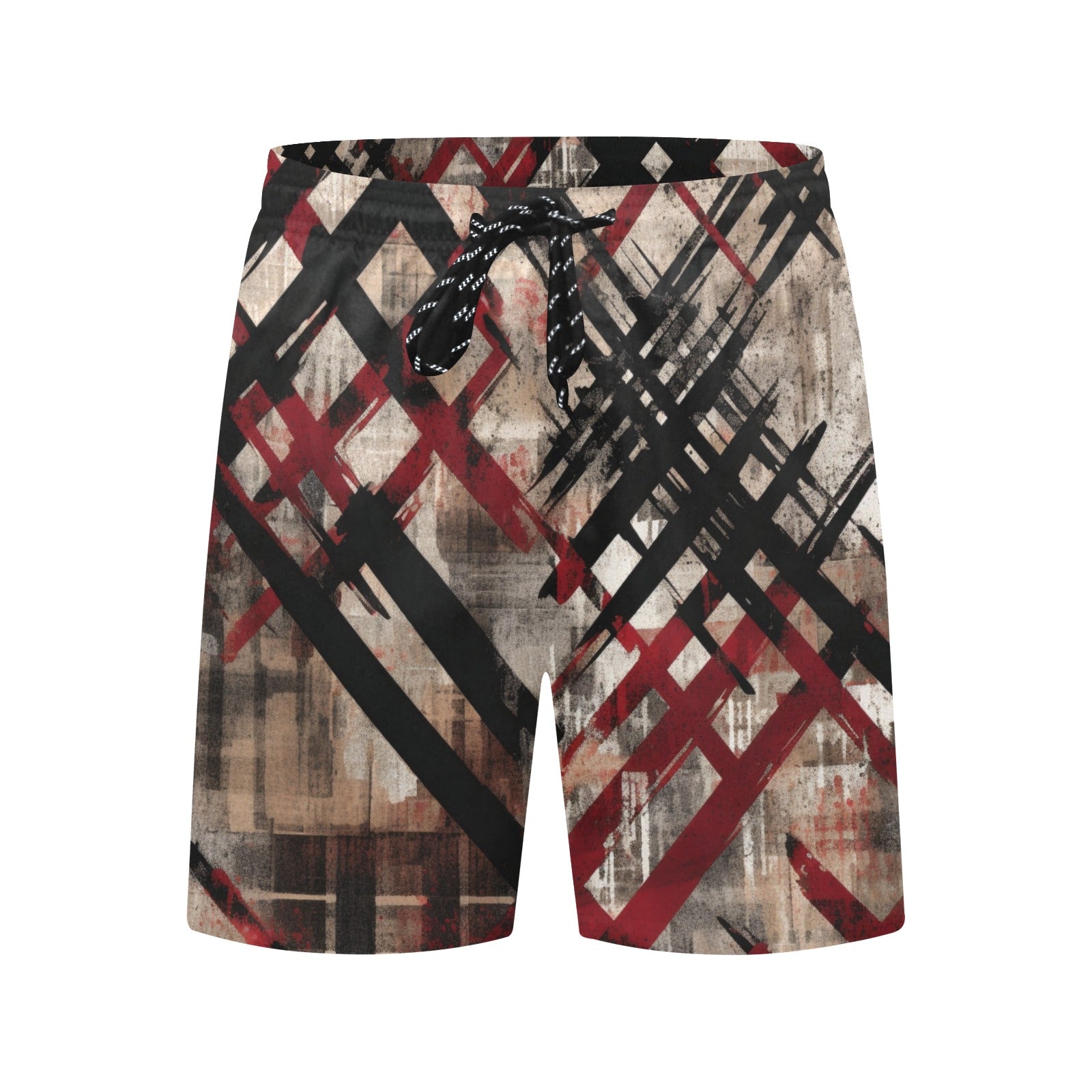 Stylish Black and Red Stripe Beach Shorts for Men - Comfortable Swim Trunks for Summer, Pool, and Vacation