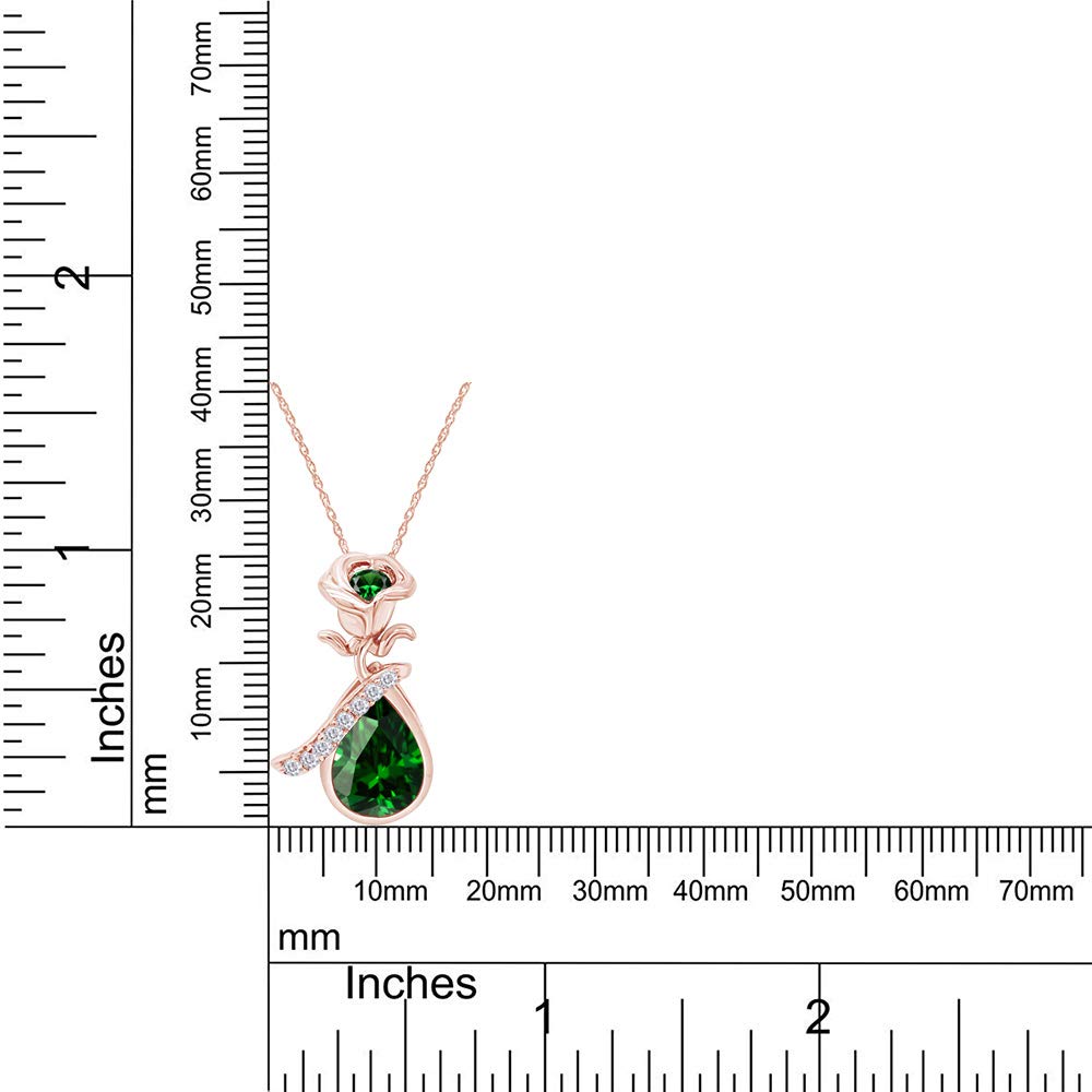 14K Rose Gold Over Sterling Silver Simulated Birthstone Teardrop Pendant Necklace with Floral Bezel Setting - Elegant Jewelry Gift for Women, Mothers, Wives (Perfect for Anniversaries, Birthdays & Valentine's Day)