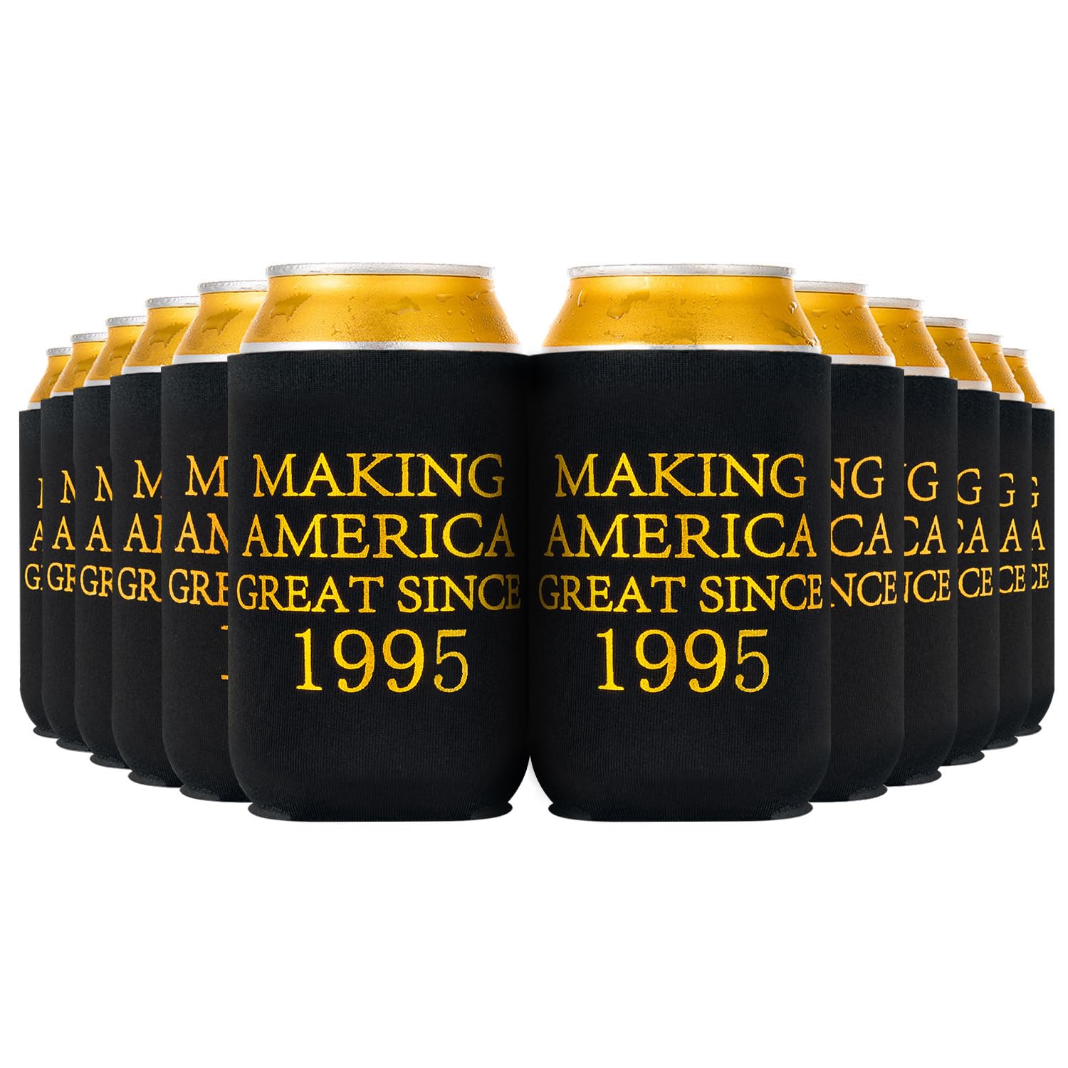 30th Birthday Beer Sleeve Can Cooler - Insulated Neoprene Can Covers (24-Pack) - Black & Gold Design for Beer & Soda - Perfect for Birthday Parties, Tailgates & Outdoor Events - Since 1995