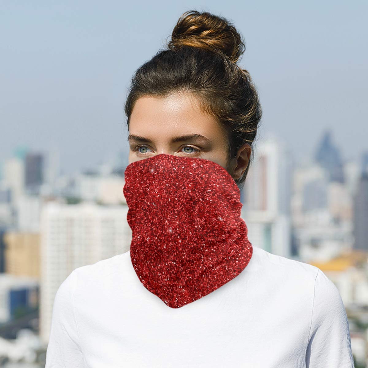 Red Glitter Bandana Face Mask & Neck Gaiter - Breathable UV Protection for Women & Men - Perfect for Sports, Hiking, Cycling & Outdoor Activities