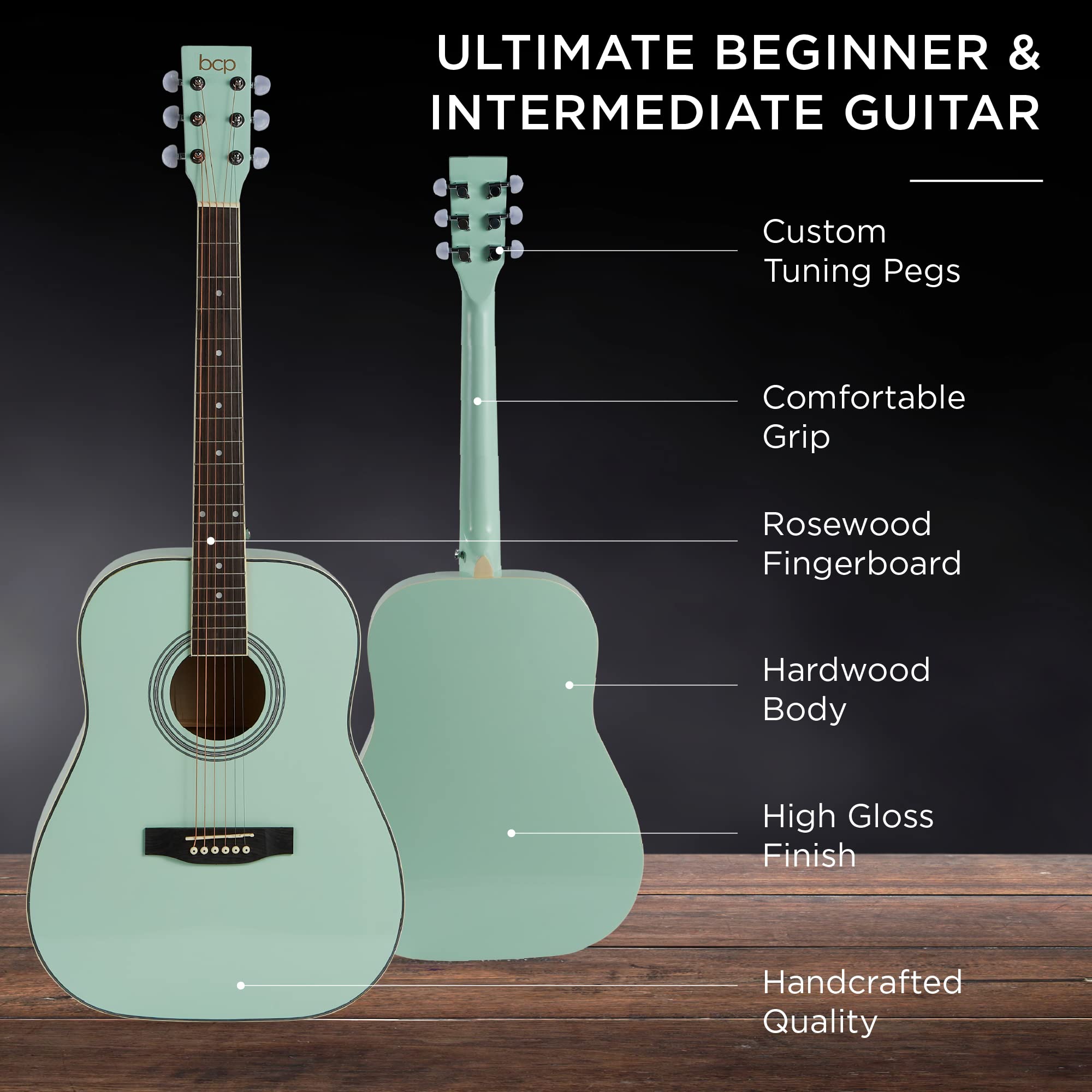 Best Choice Products 41-inch Full Size Beginner Acoustic Guitar Starter Set with Gig Bag, Strap, Capo, Extra Strings & Picks - SoCal Green | All Wood Construction for Rich Sound | Perfect for Beginners, Campfires & Home Performances