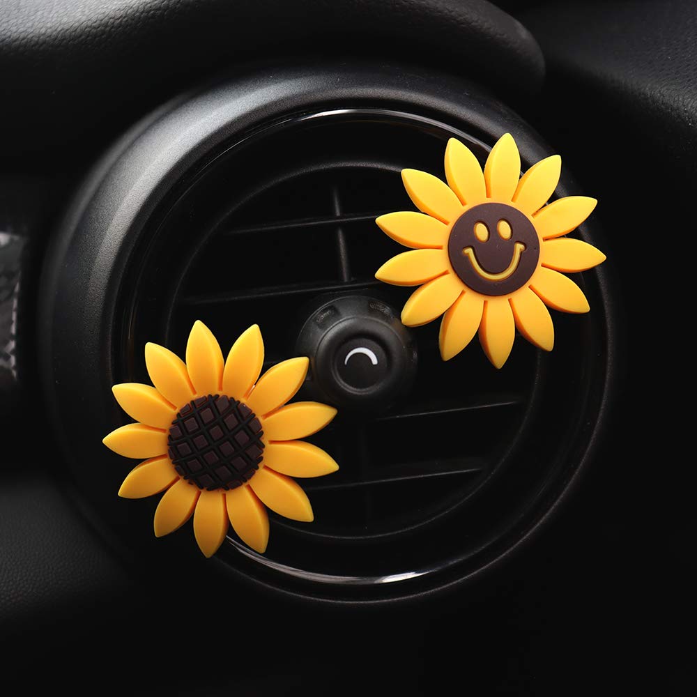 INEBIZ Sunflower Car Air Freshener - Cute Yellow Car Vent Clip Decor with Fragrance Holder | Perfect for Vehicle Interior, Office & Home Decor