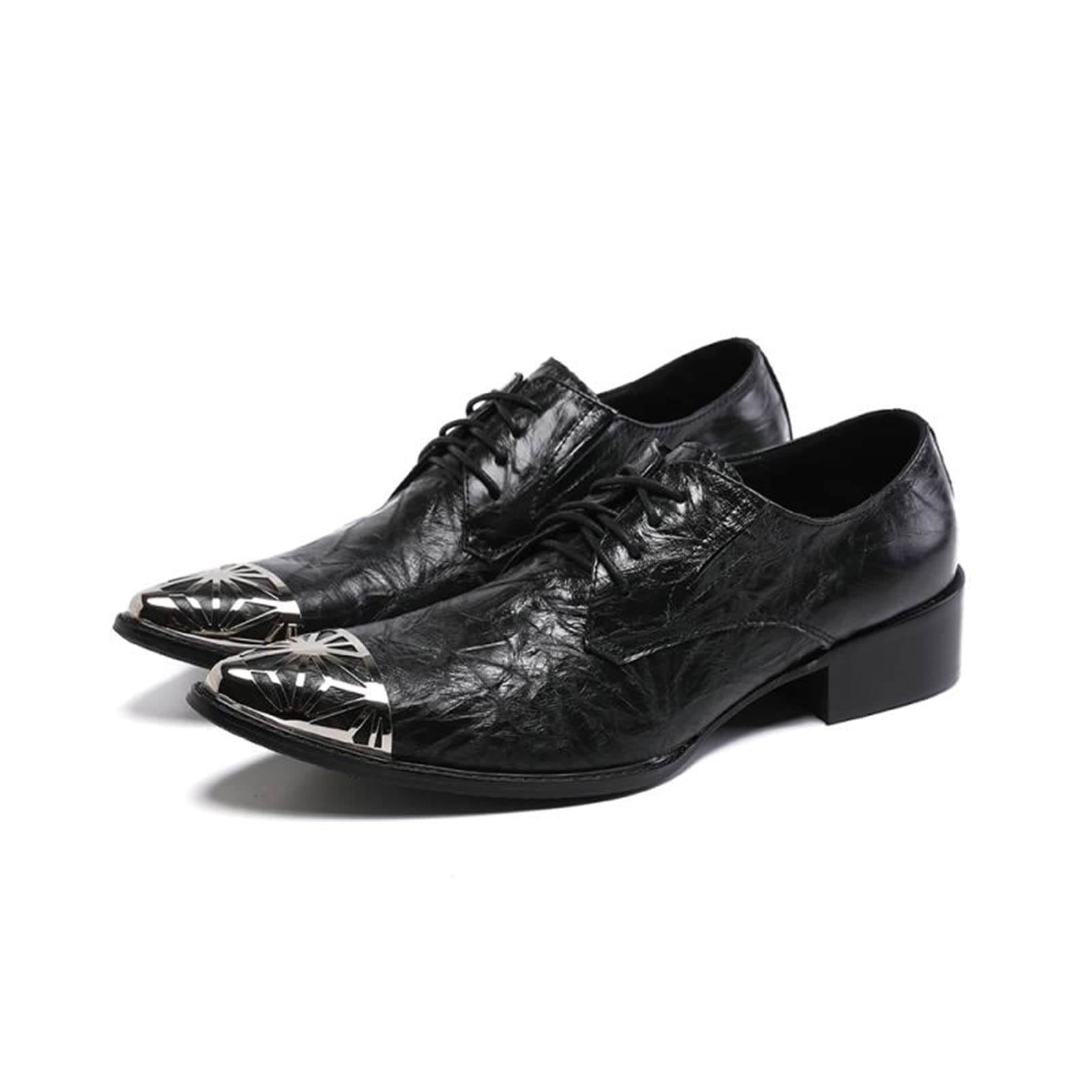 Premium Men's British Business Dress Shoes - Genuine Leather Crocodile Pattern Formal Shoes - Pointed Toe Breathable Oxfords for Wedding & Office - Size 8.5 Black - Perfect for Business Meetings, Formal Events & Special Occasions