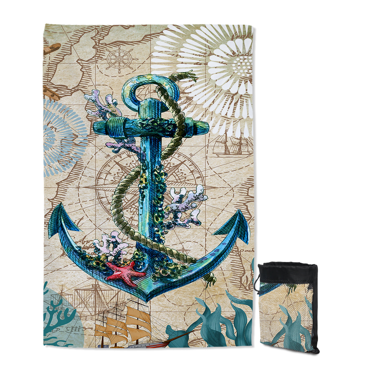 Anchor Love Sand Free Beach Towel - Quick Dry, Lightweight & Super Absorbent - Perfect for Beach, Pool, Travel & Outdoor Activities