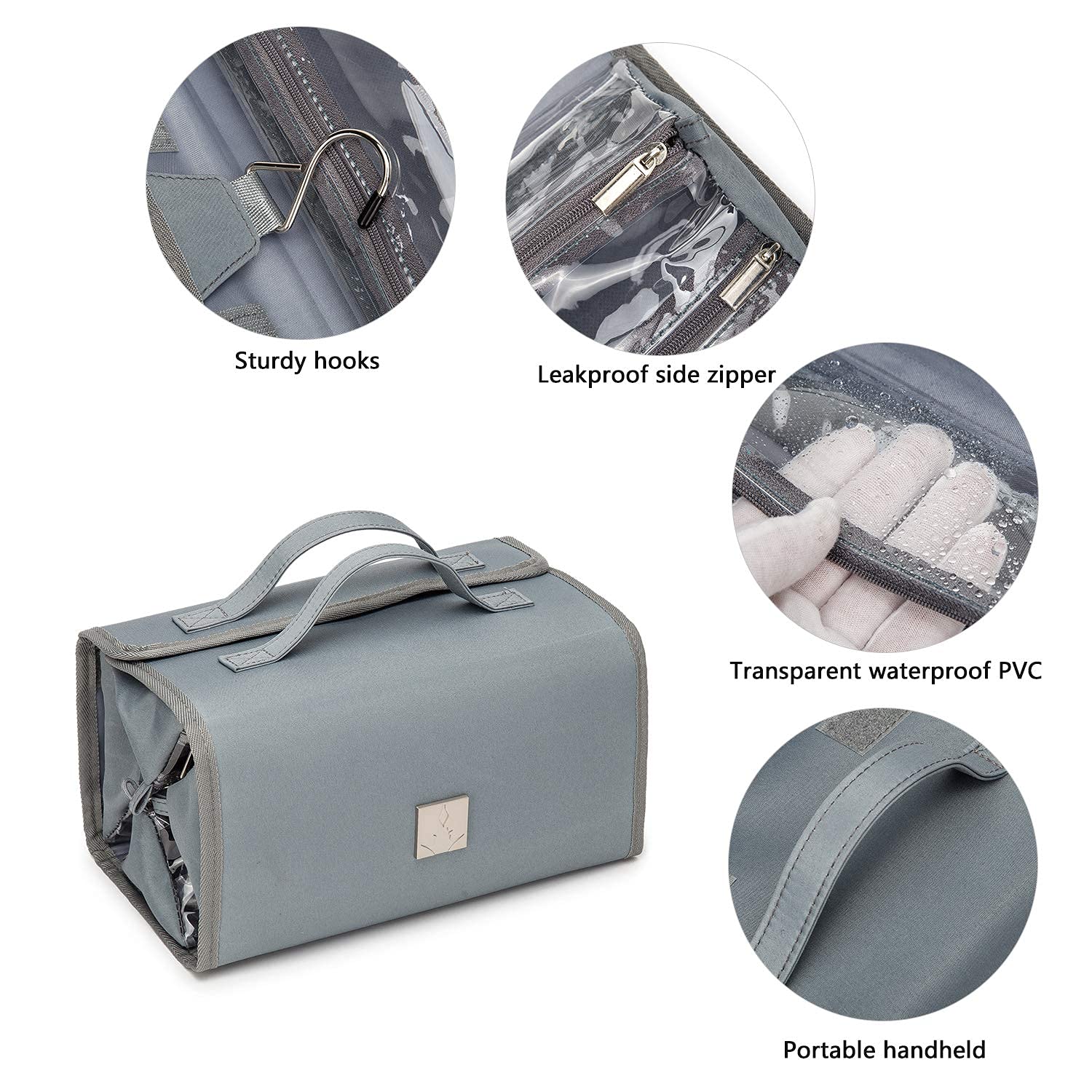 Royal FAIR Hanging Toiletry Bag with 4 Removable PVC Pouches - Large Waterproof Travel Cosmetic Organizer for Makeup & Hygiene Essentials (Grey) - Perfect for Camping, Gym, Business Trips & Vacation Packing