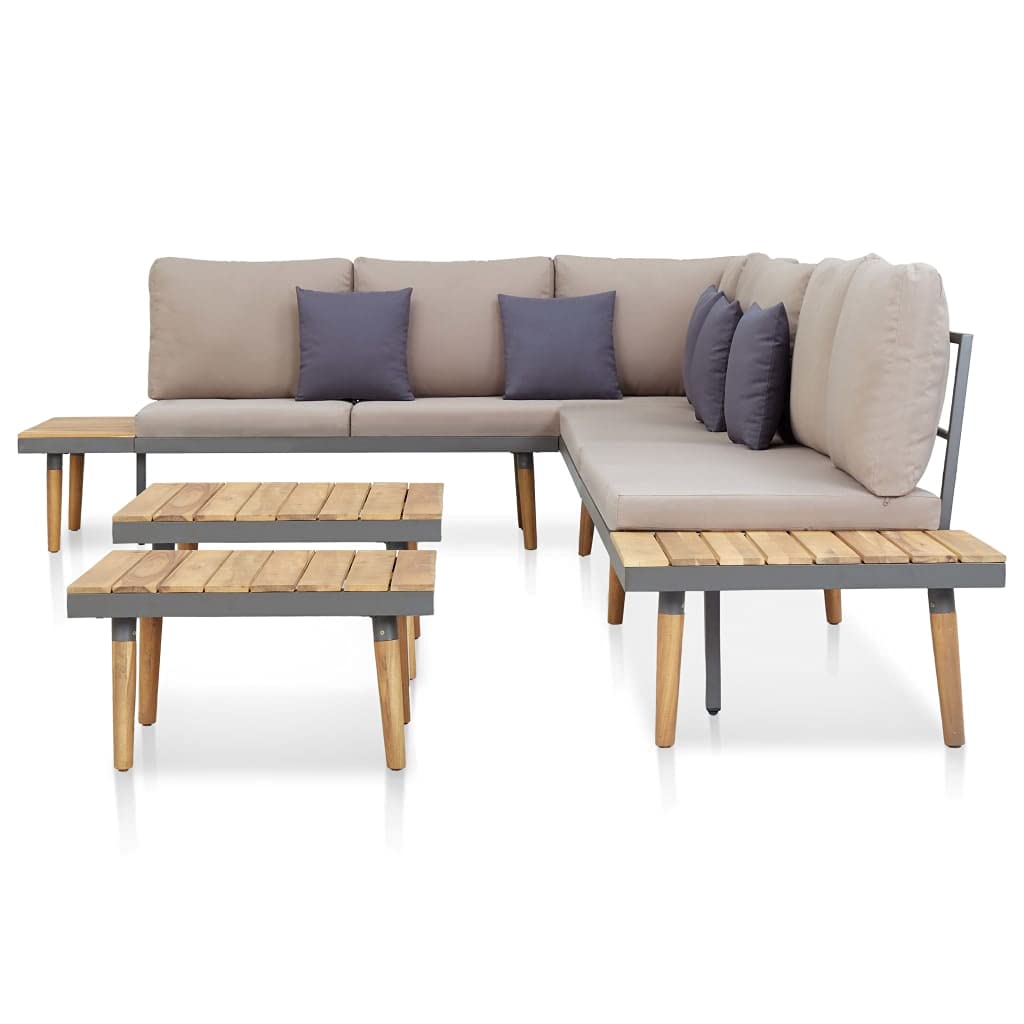 5-Piece Acacia Wood Outdoor Patio Furniture Set with Cushions - Brown Garden Lounge Sectional Sofa & Coffee Table - Perfect for Backyard, Poolside, and Deck Relaxation