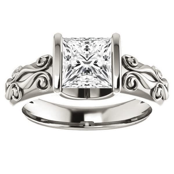 2 CT Princess Cut Colorless Moissanite Engagement Ring Set for Women - Sterling Silver Wedding Bridal Ring Set, Half-Bezel Solitaire Eternity Band - Perfect Anniversary Promise Gift for Her (Ideal for Proposals, Weddings & Special Occasions)