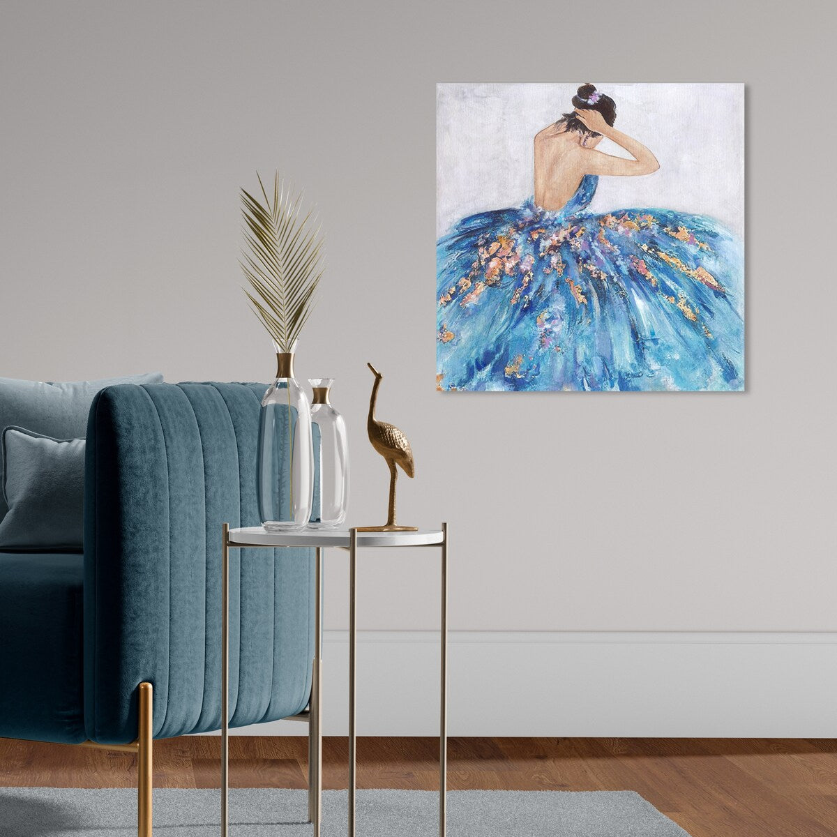 Elegant Blue Princess Dress Canvas Wall Art Print - Glamorous Bedroom Decor for Girls, Teens & Women | Perfect for Nursery, Kids Room & Home Décor