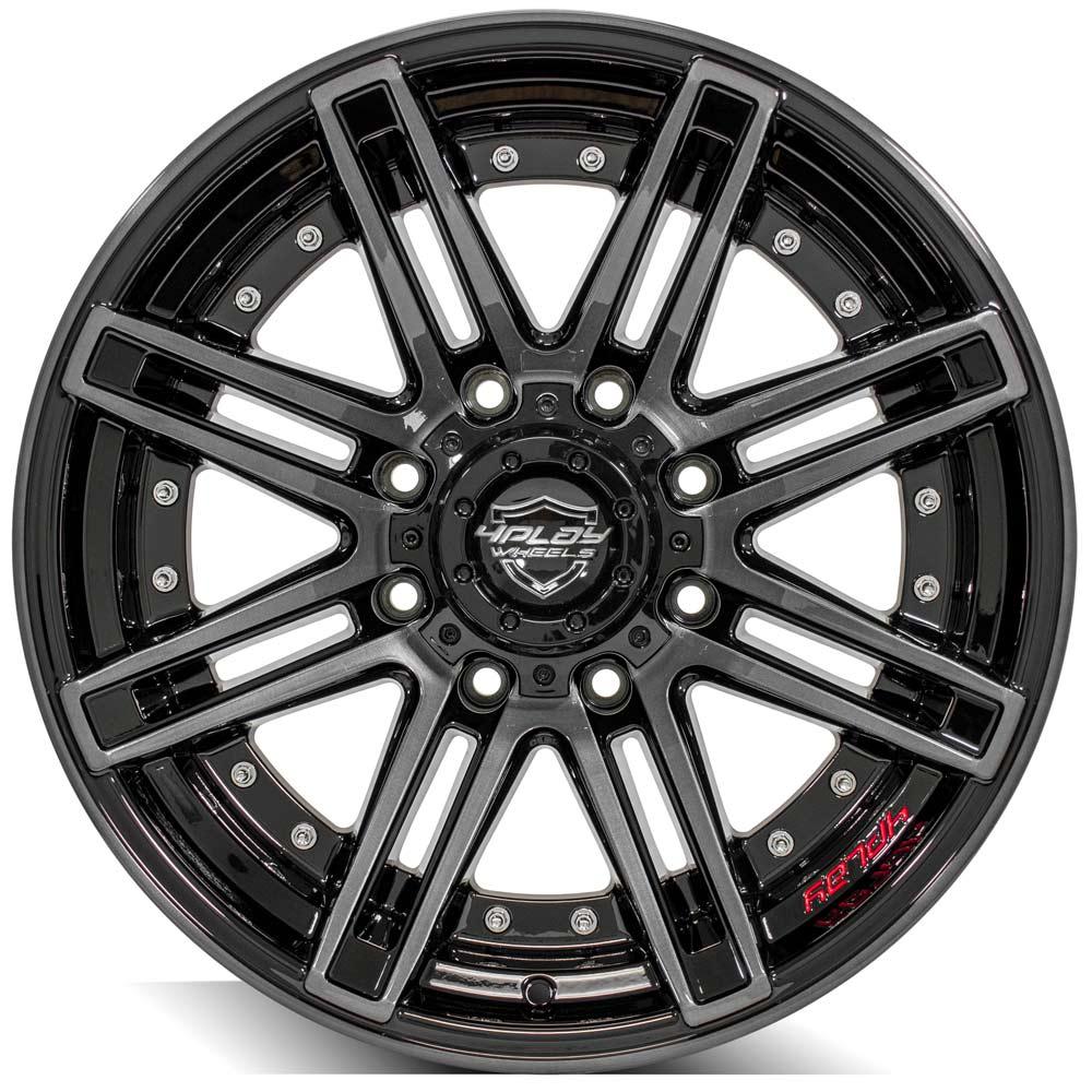 4Play Gen2 4P08 20x10.0 Gloss Black Wheels with Brushed Face & Tinted Clear - 8x170mm Bolt Pattern, 124.9mm Offset - Perfect for Ford F-250, F-350 Trucks and Off-Road Adventures