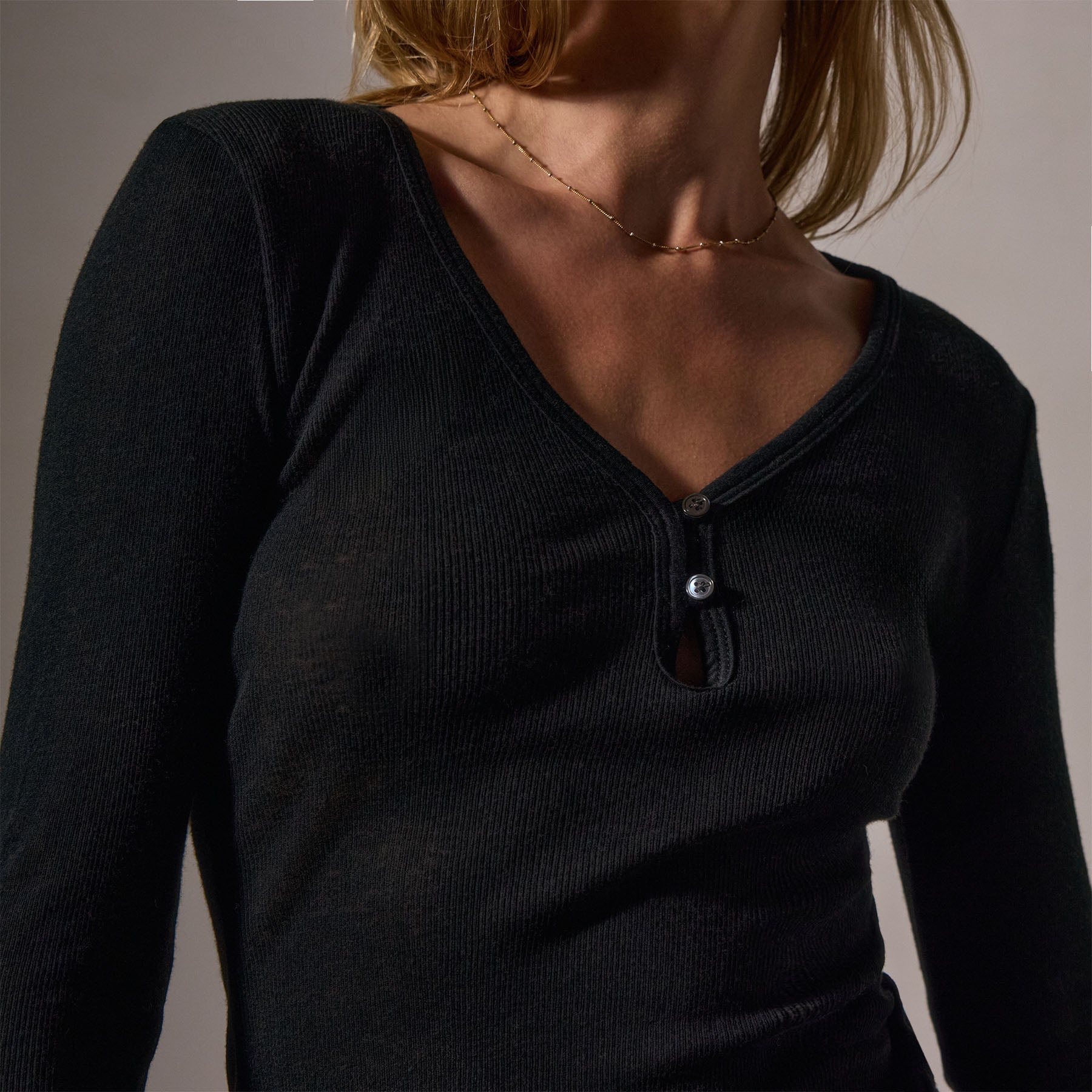 Premium Cotton Cashmere Blend Ribbed Henley Shirt for Men - Soft & Comfortable Black Long Sleeve Top - Perfect for Casual Wear, Layering & Fall Fashion